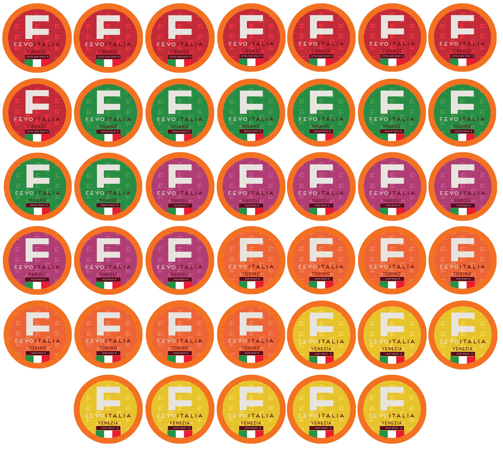 Fevo Italia Coffee Pods, Compatible with 2 K-Cup Brewers, Variety Pack, 40 Count
