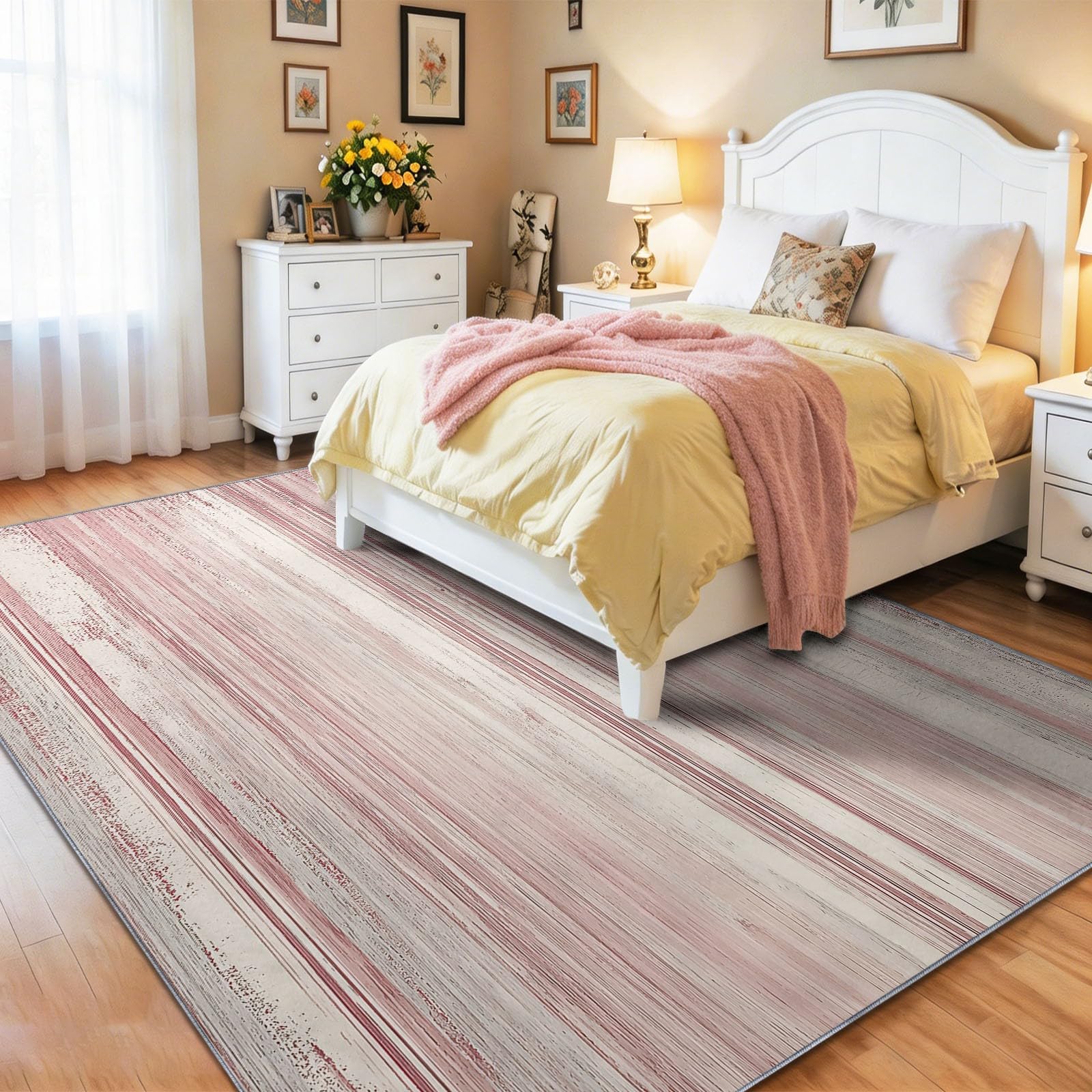 Minimalistisch Gealtert Abstrakt Horizontale Streifen Waschbarer Schlafzimmer Teppich 120 x 170 cm - abwaschbar rutschfest Weich - Teppich für Wohnzimmer Esszimmer Büro Kinderzimmer