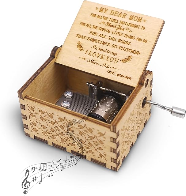 Fuoxul Wooden Music Box,You are My Sunshine Music Box,Daughter and Son Gift to Mother,Vintage Engraving Wooden Hand Crank Music Box,Mom Gifts,Music Gifts, from Children