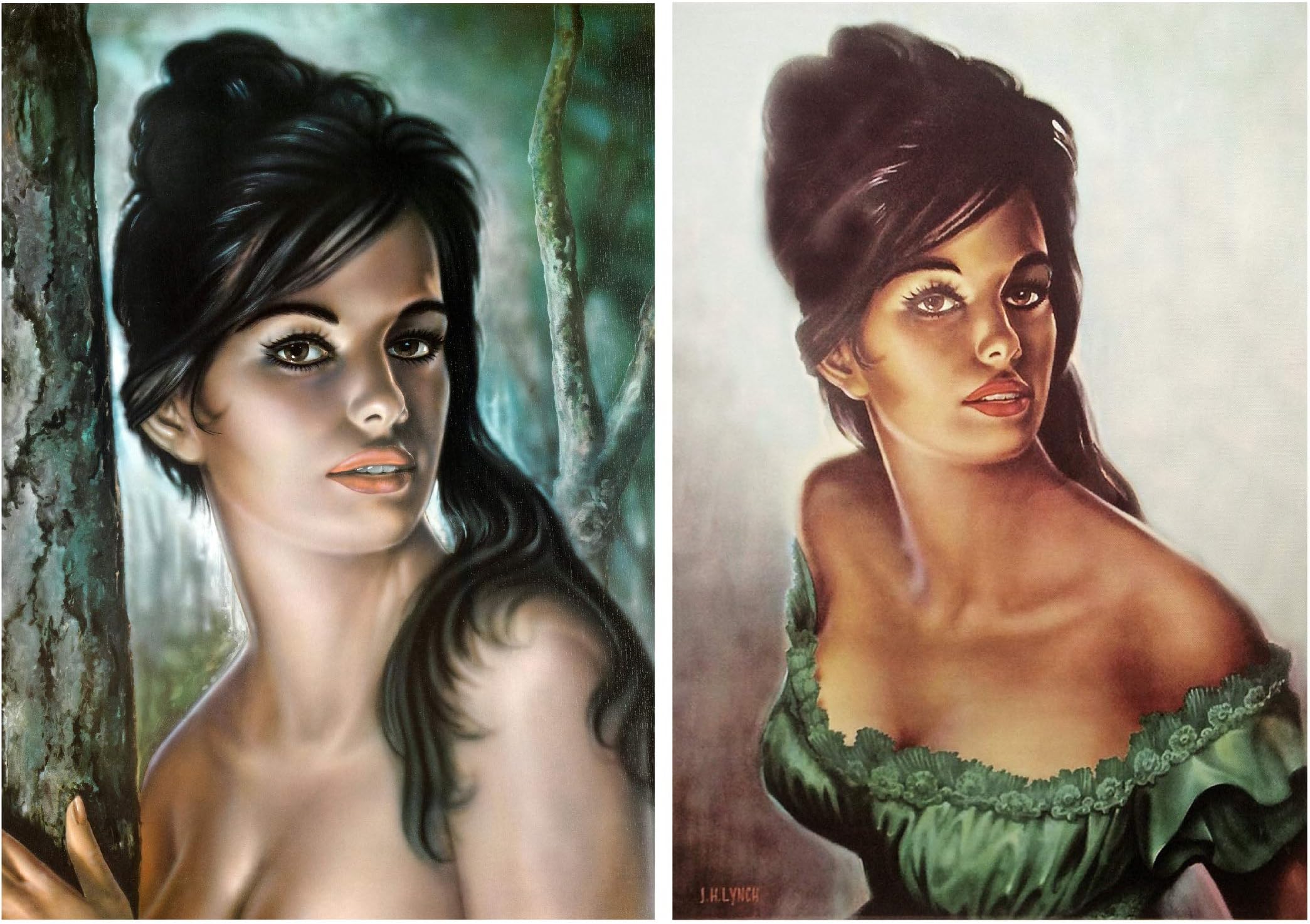 Didymus Co Pair of Tina Prints by J H Lynch from the Tretchikoff Era - Vintage Kitsch Art Print (A4)