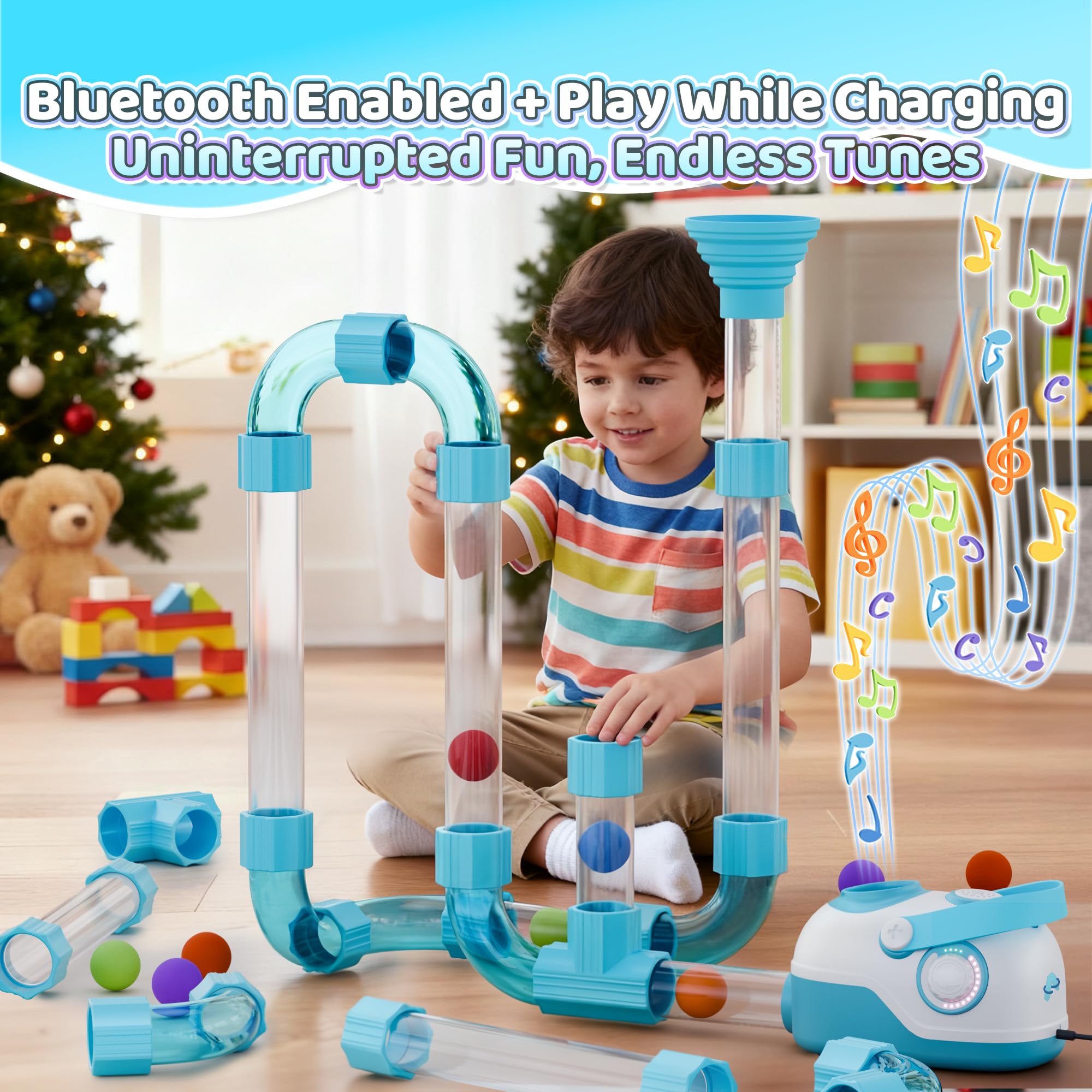 Air-Powered STEM Building Toys - Rechargeable & Play While Charging, Bluetooth Learning Toys with Wireless Music Play, STEM Toys for 3+ Year Old, Kids Toys Birthday for Kids