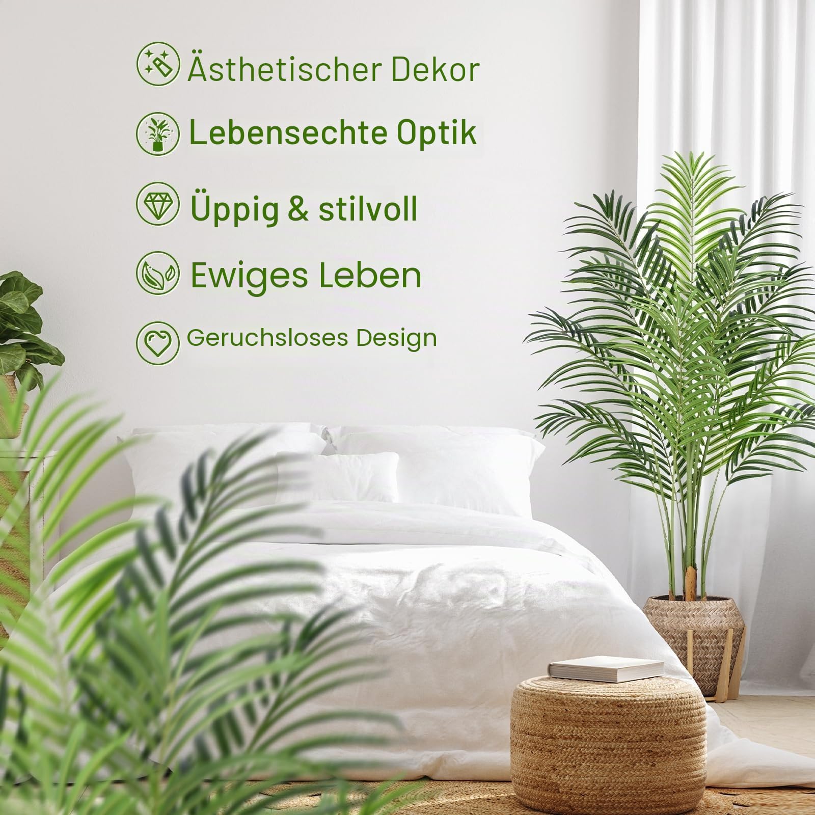 Künstliche Pflanzen groß 120cm Kunstpflanze im Topf Plastik Künstliche Palme wie echt Fake Pflanzen deko für Wohnzimmer Balkon Schlafzimmer Büro Perfektes Einweihungsgeschenk (1 Pack)