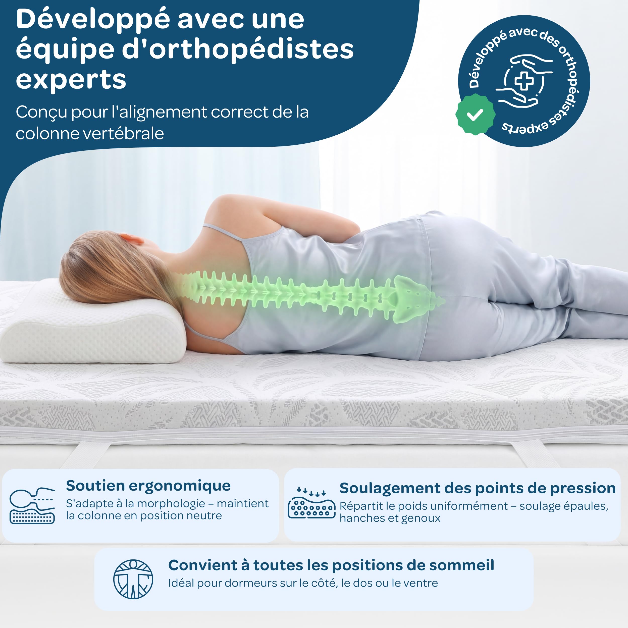 DOLCISOGNI Surmatelas 90x200 Mémoire de Forme Gel Rafraîchissant | H2/H3 sur Matelas avec Revêtement Silver Yarn Antibactérien | Surmatelas Rafraichissant | 5cm Hauteur