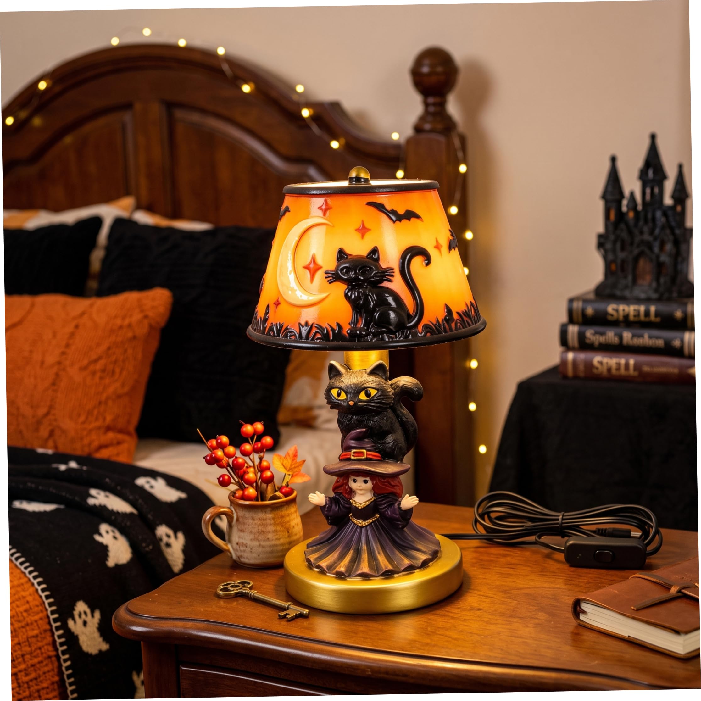 Lampade da tavolo, lampada da tavolo di Halloween, bagliore caldo, strega gotica, 5, 5 pollici