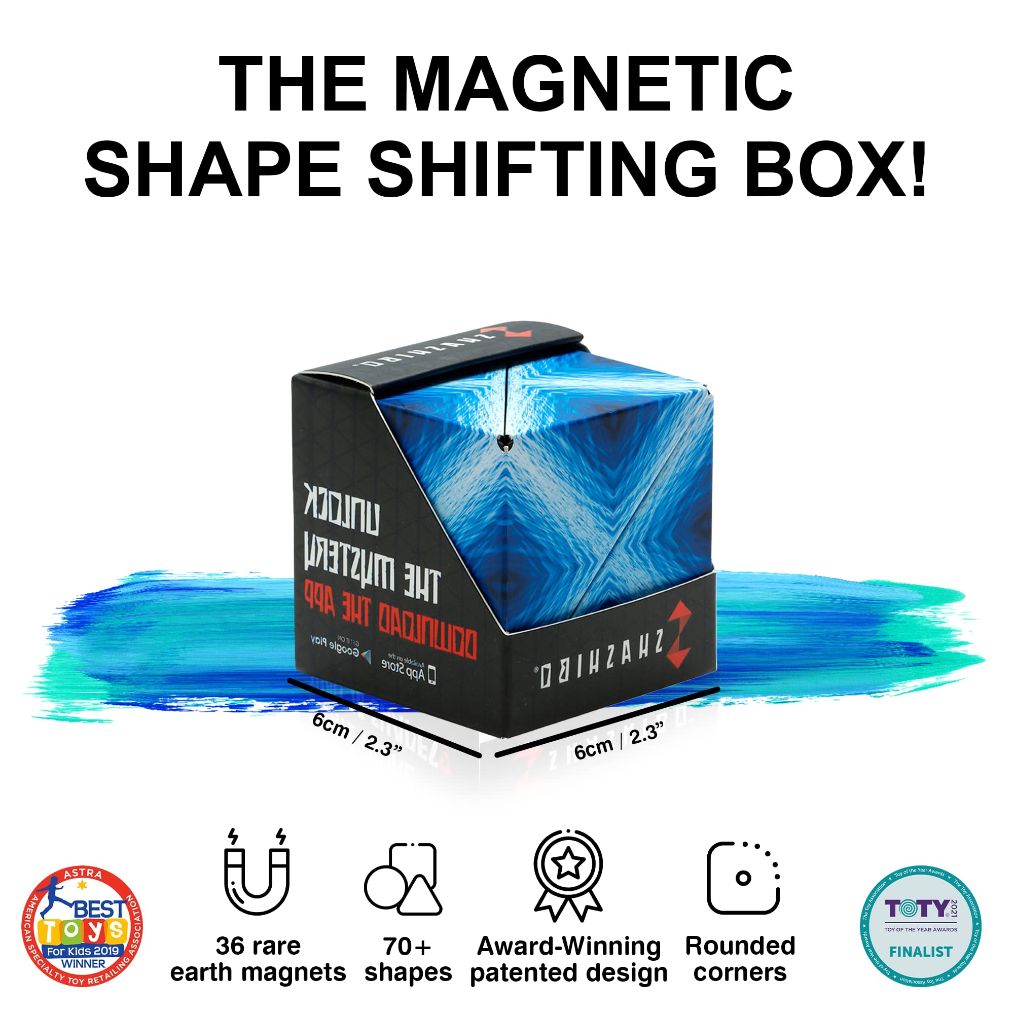 Shashibo Cubo Cambiaforma - Cubo Antistress, Pluripremiato e Brevettato, con 36 Magneti in Terre Rare - Oltre 100 Forme Diverse (Blue Planet)