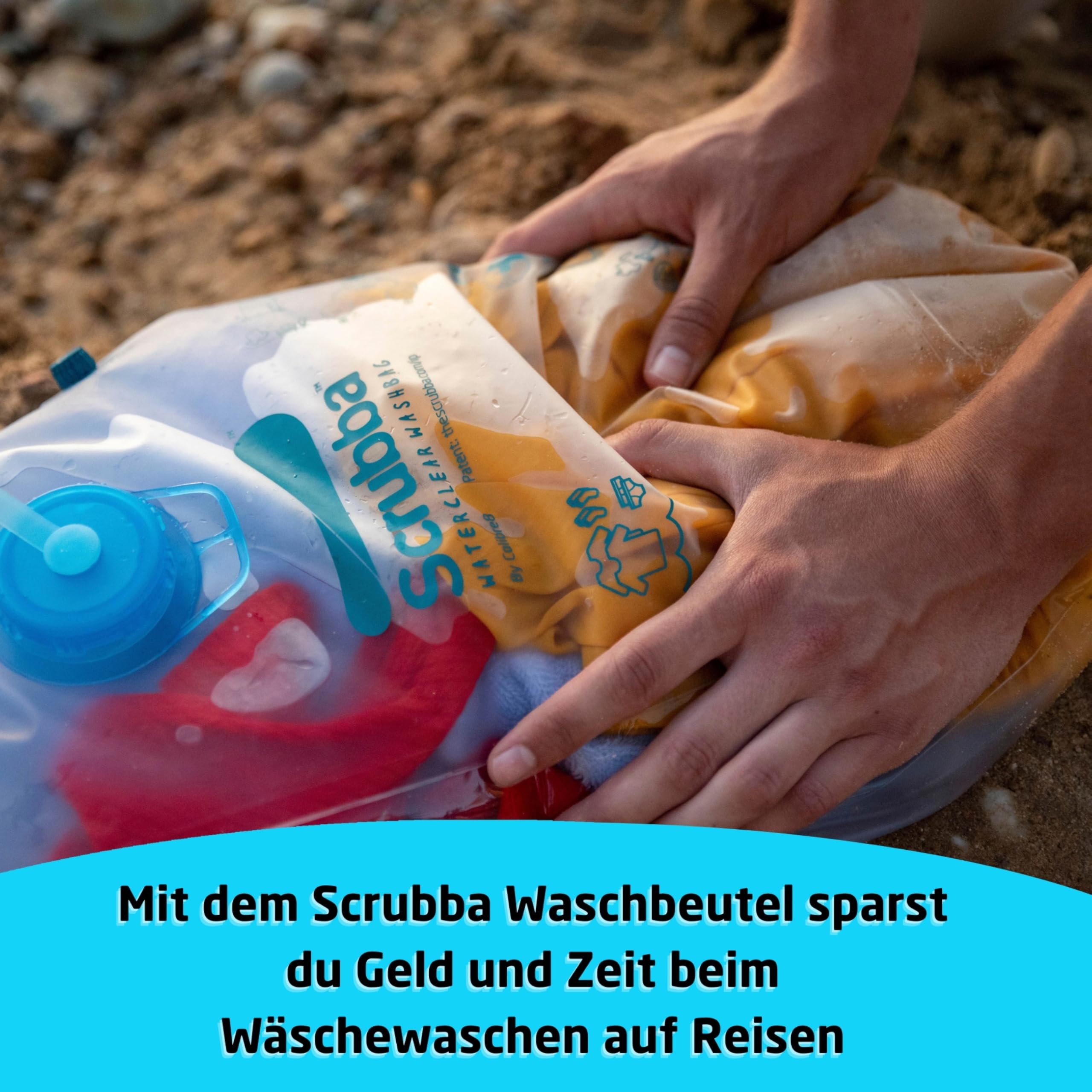 Scrubba WATERCLEAR Waschbeutel - Tragbare Waschmaschine mit breiter Einfüllöffnung - Für Camping, Hotels, Reisen & Babywäsche - Manuell, kompakt & leicht - Waschbeutel für unterwegs - 195g