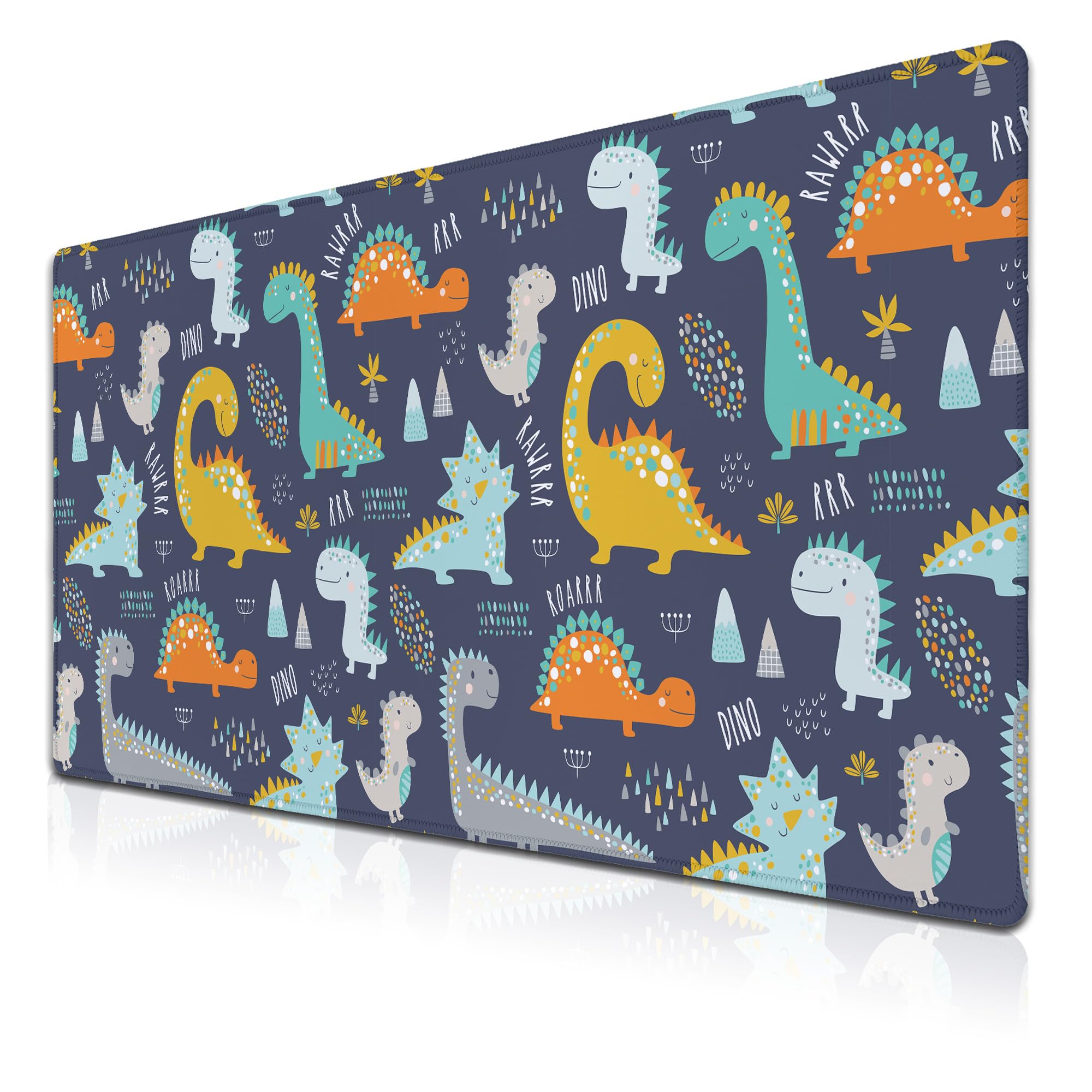 Samgula Computer Desk Mat Yellow, Gaming Mouse Pads Desk Mouse Pad, Desktop Computer Mat Non-Slip Rubber Base Waterproof with Stitched Edges, 35.4 X 15.7 inch for Work/Game/Office/Home Dinosaur