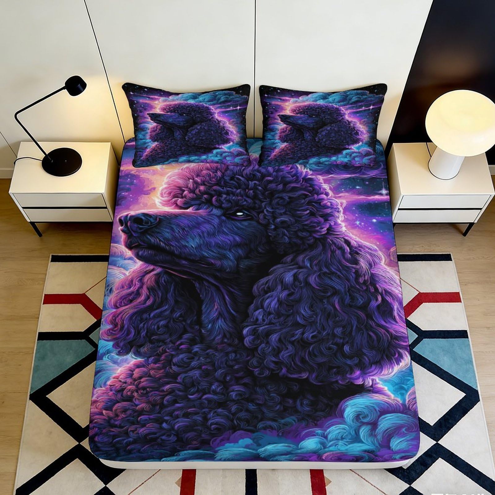Pnayamiorkfel Style-4 3D Printed Purple Poodle Fitted Sheet Microfiber Soft Breathable Cosmic Nebula Mattress Cover For Bedroom Decor 90X200x25cm
