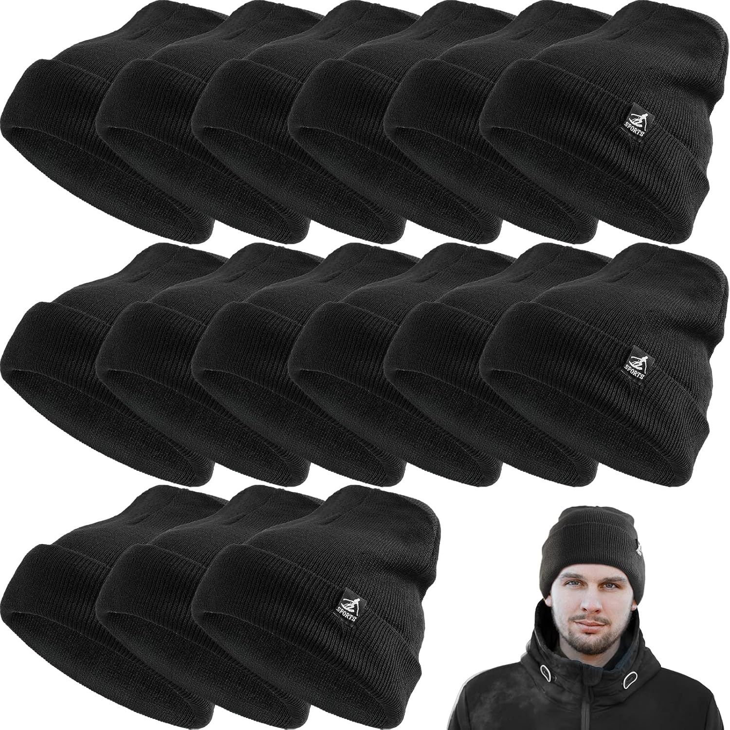 Handepo 80 Pcs Winter Beanie Hats Bulk Homeless Supplies Knitted Hat with Fleece Lining Warm for Men Women Cold Weather