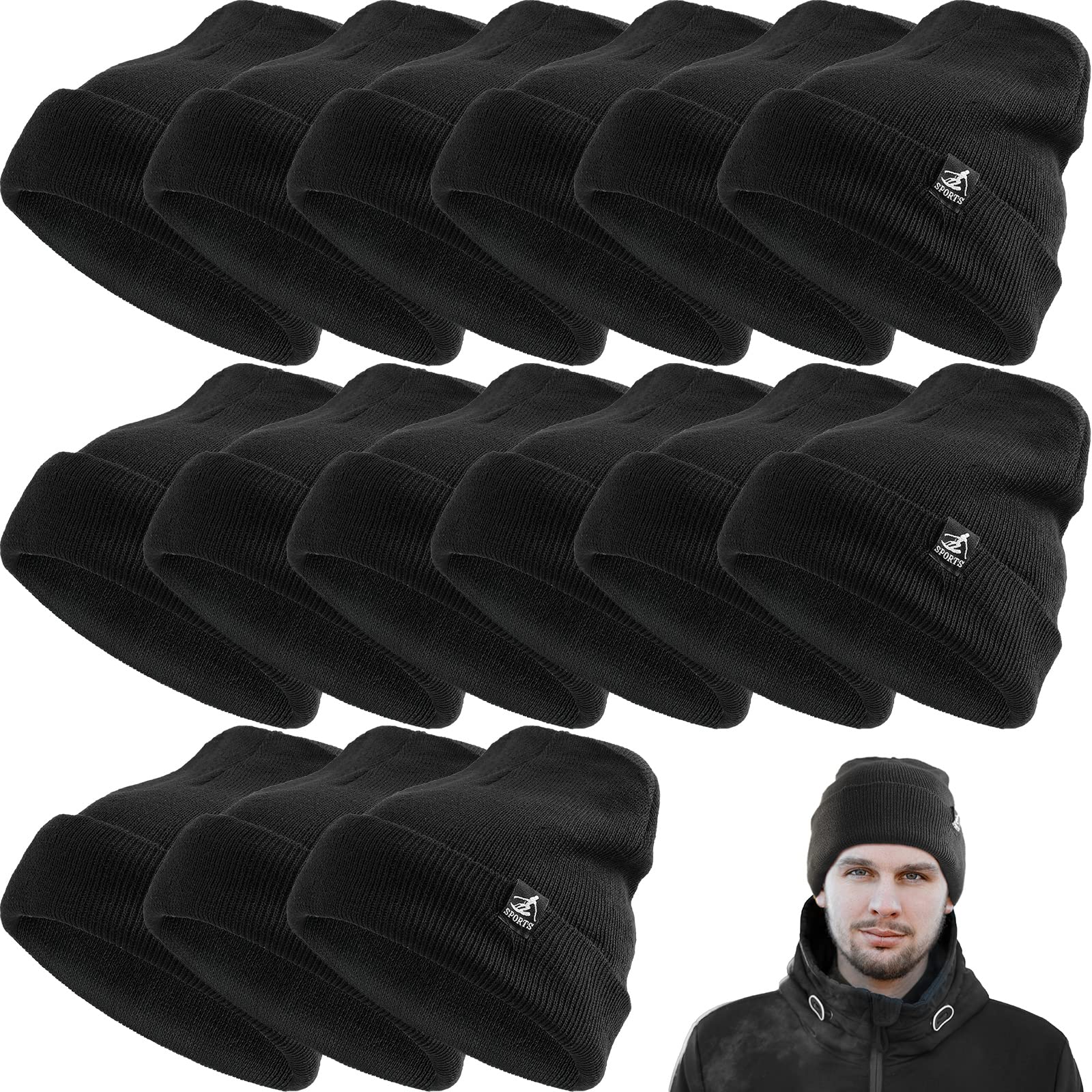 Lot de 80 Bonnets d'hiver Unisexes tricotés en Vrac avec Doublure en Polaire Chaud et Confortable Double Couche pour Temps Froid