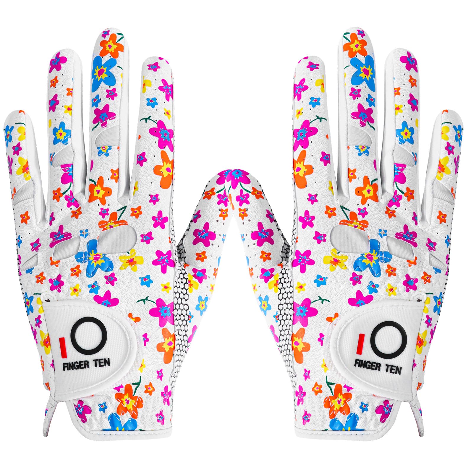FINGER TEN Golf Gloves Ladies for Left and Right Hand with Non Slip Palm All Weather Soft in Pair,Women Golf Glove Rain Grip Weathersof Pro Color White Pink Size S M L XL (X-Large,Colorful) — image 1