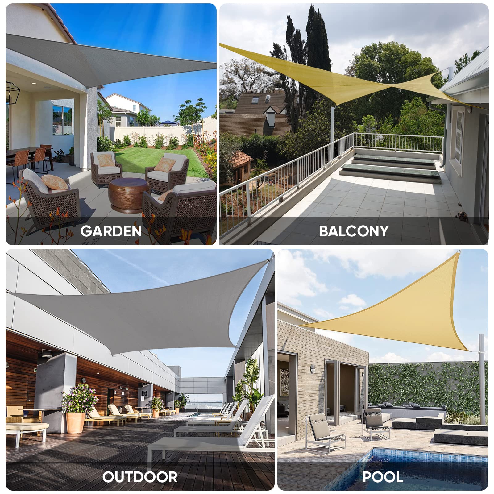 Sekey Toldo Vela de Sombra 2x3m Rectangular HDPE Prueba de Viento, Transpirable, Protección Rayos UV, para Terraza Patio Exteriores Jardín, con Ojales y Cuerdas de Fijación, Antracita — view 7