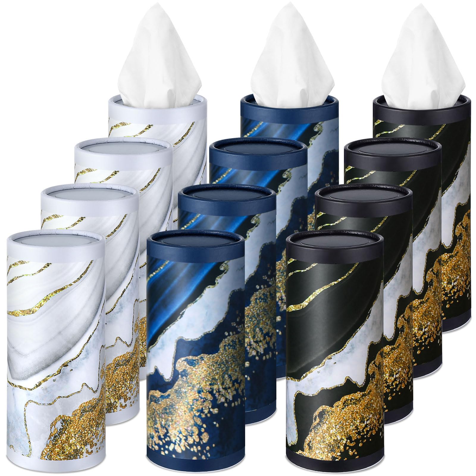 Fourluoo 12 Pack Car Tissue Cylinder Holder Bulk with 3 Ply Facial Tissues Round Napkin Holders for Car
