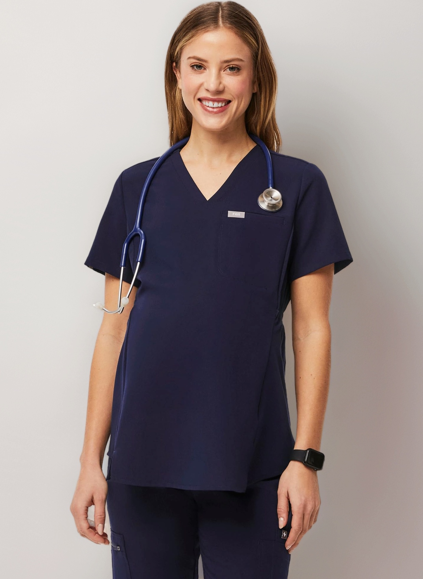 Octavia Maternity Scrub Top for Women — V-Neck, One Pocket, Curved High-Low Hem, 4-Way Stretch Women's Scrub Top