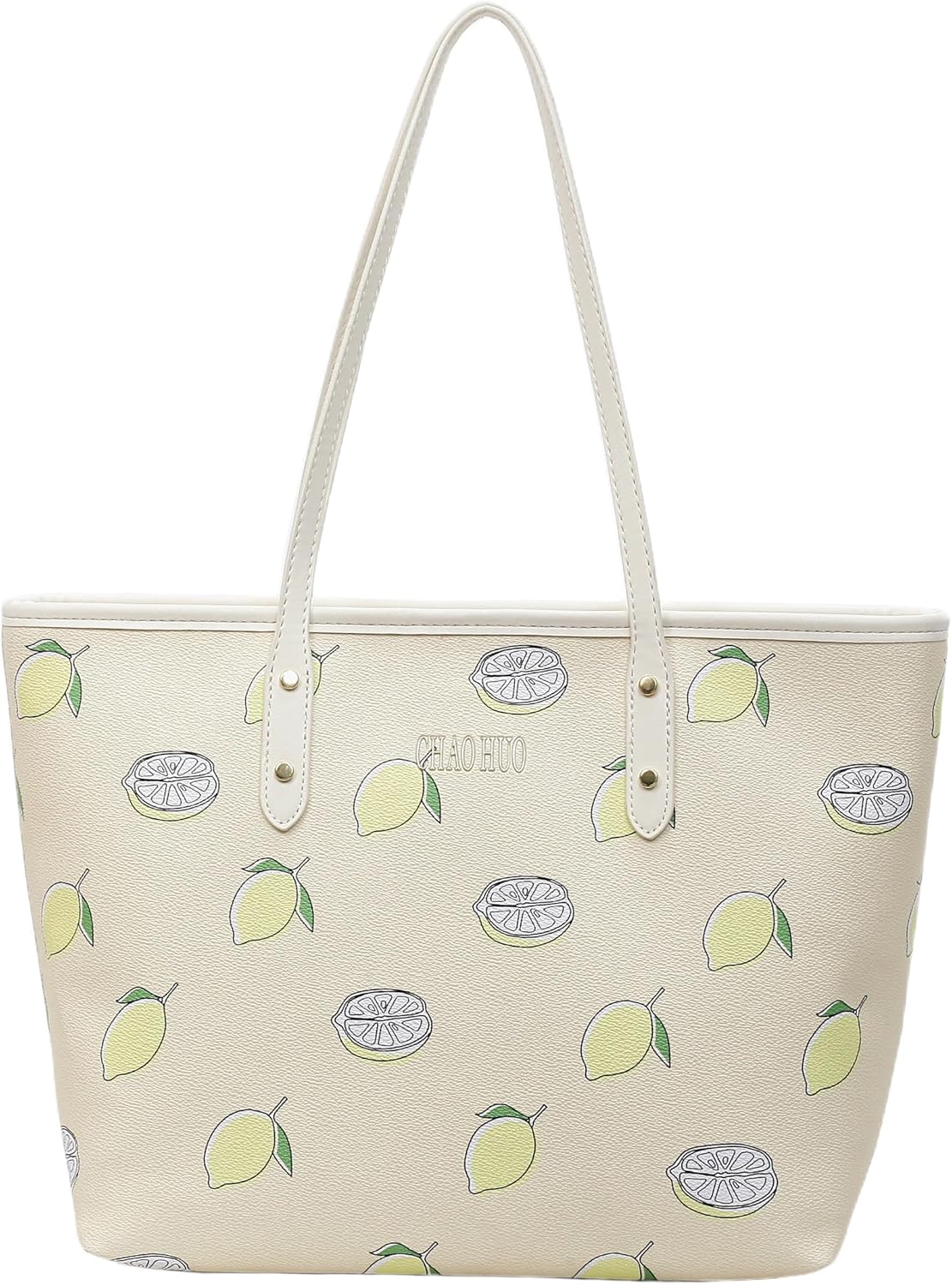 hibear Cherry Print Tote Bag for Women Bow Shoulder Handbag Trendy Faux Leather Top-Handle Bag with Cherry Accessories