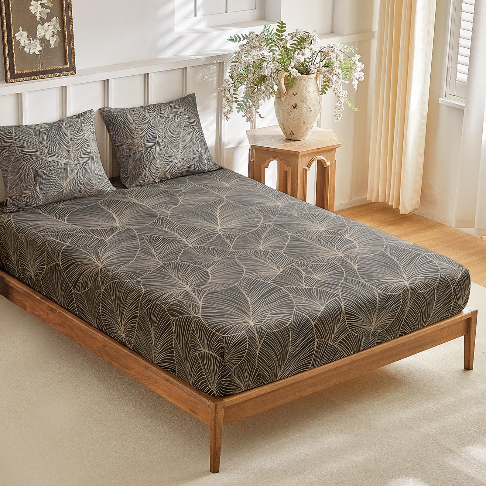 Tokokimo Queen Size Fitted Sheet with 2 Pillowcases, Brown