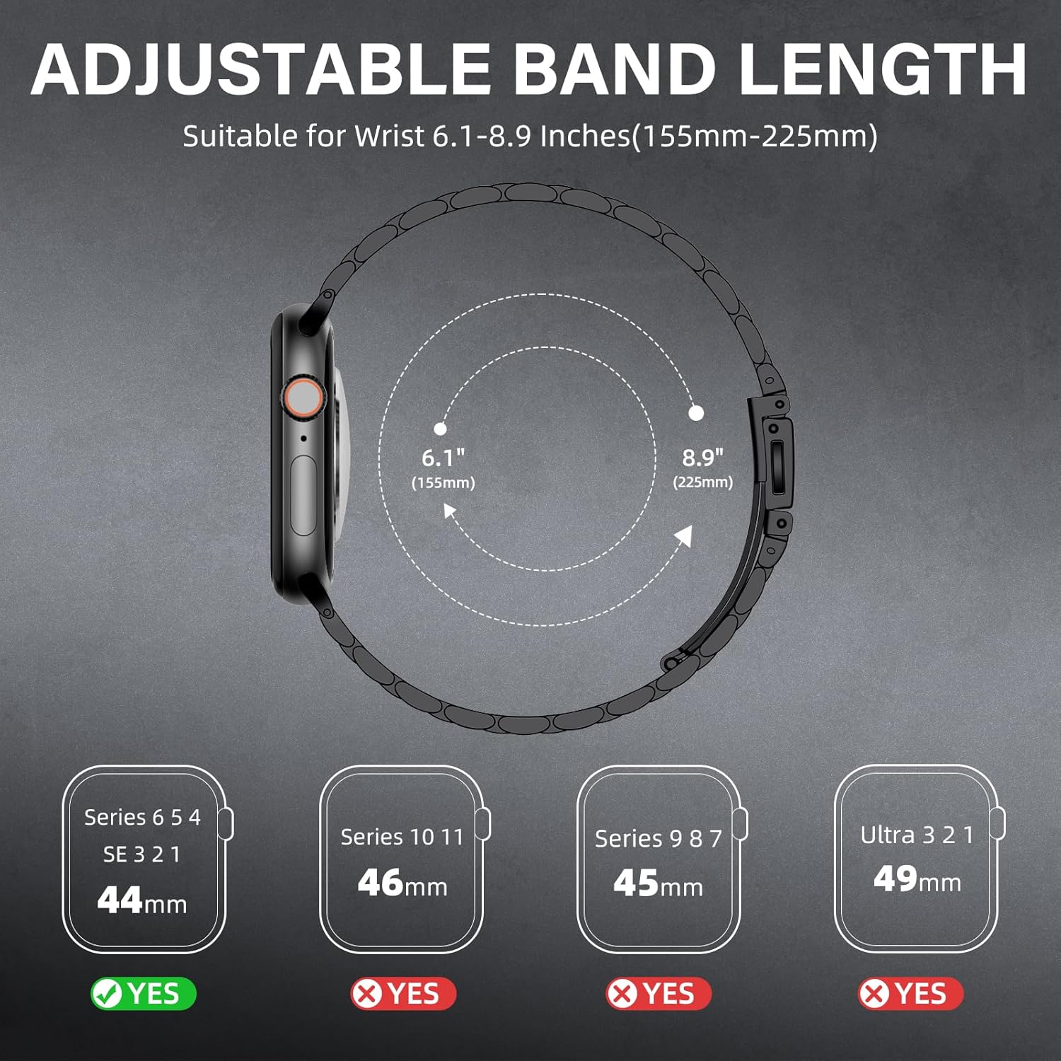 WJK Metal Band Compatible with Apple Watch Bands 44mm For Men Women, Stainless Steel Replacement Strap with 2 Pack Case Screen Protector Compatible for iWatch Series 6/5/4 SE 3/2/1, Black