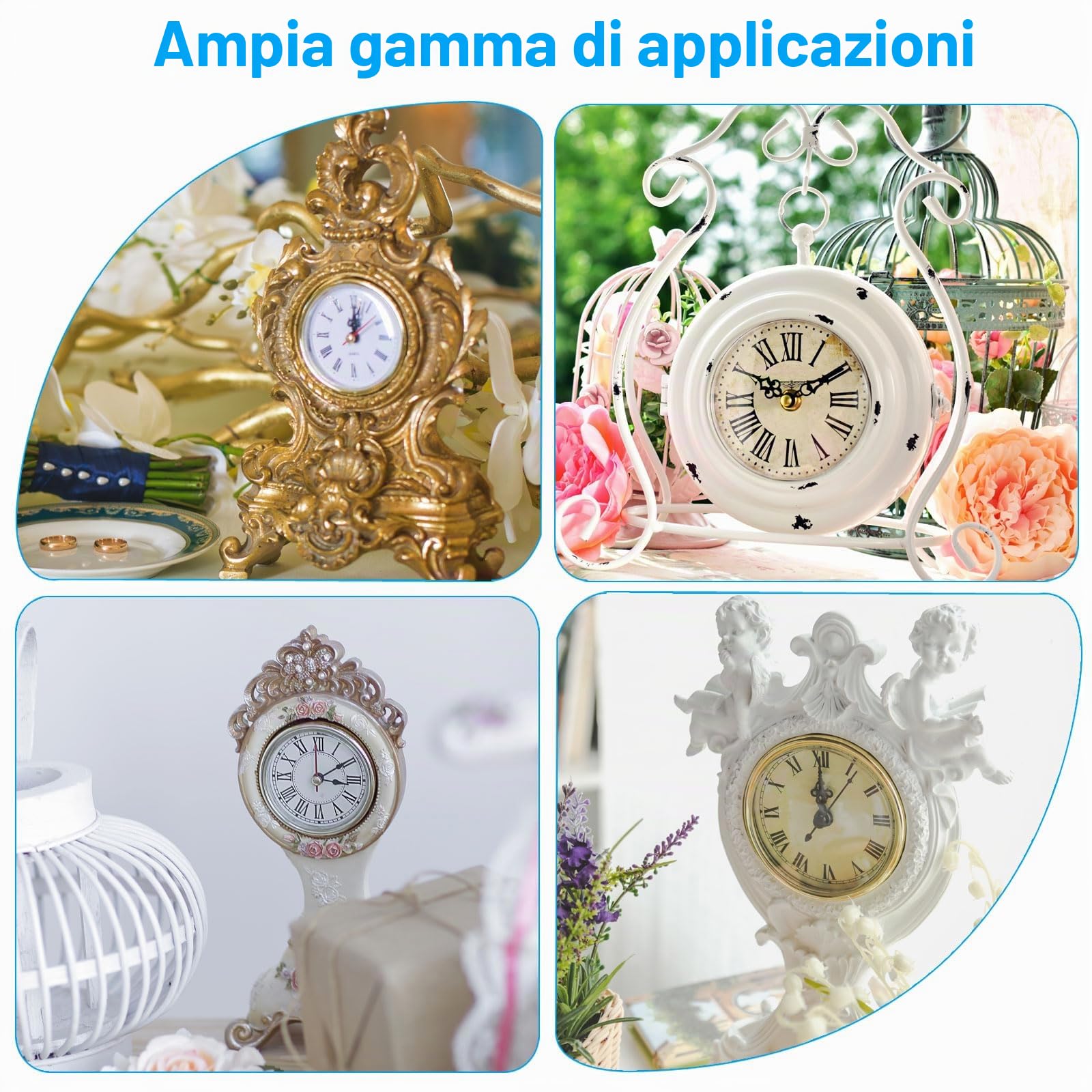PATIKIL 70mm Inserto per Orologio al Quarzo, 2 Pezzi Orologio Miniatura con Movimento al Quarzo Rotondo Numeri Romani Adatto 61mm/2,4 Dia Foro per Sostituzione, Tono Oro, Stile 6