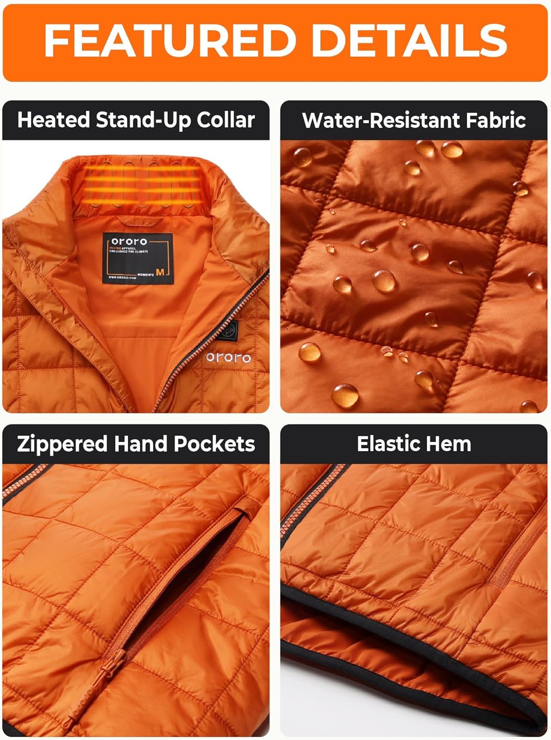 ORORO Women's Lightweight Quilted Heated Vest with USB-C Rechargeable Battery, Heated Quilted Vest - Image 6