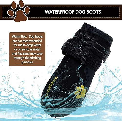 Miniatura 4 de EXPAWLORER botas a prueba de agua, para perro, antiderrapantes, refractantes, botines de mascotas para perros medianos, perros grandes, negro, 4