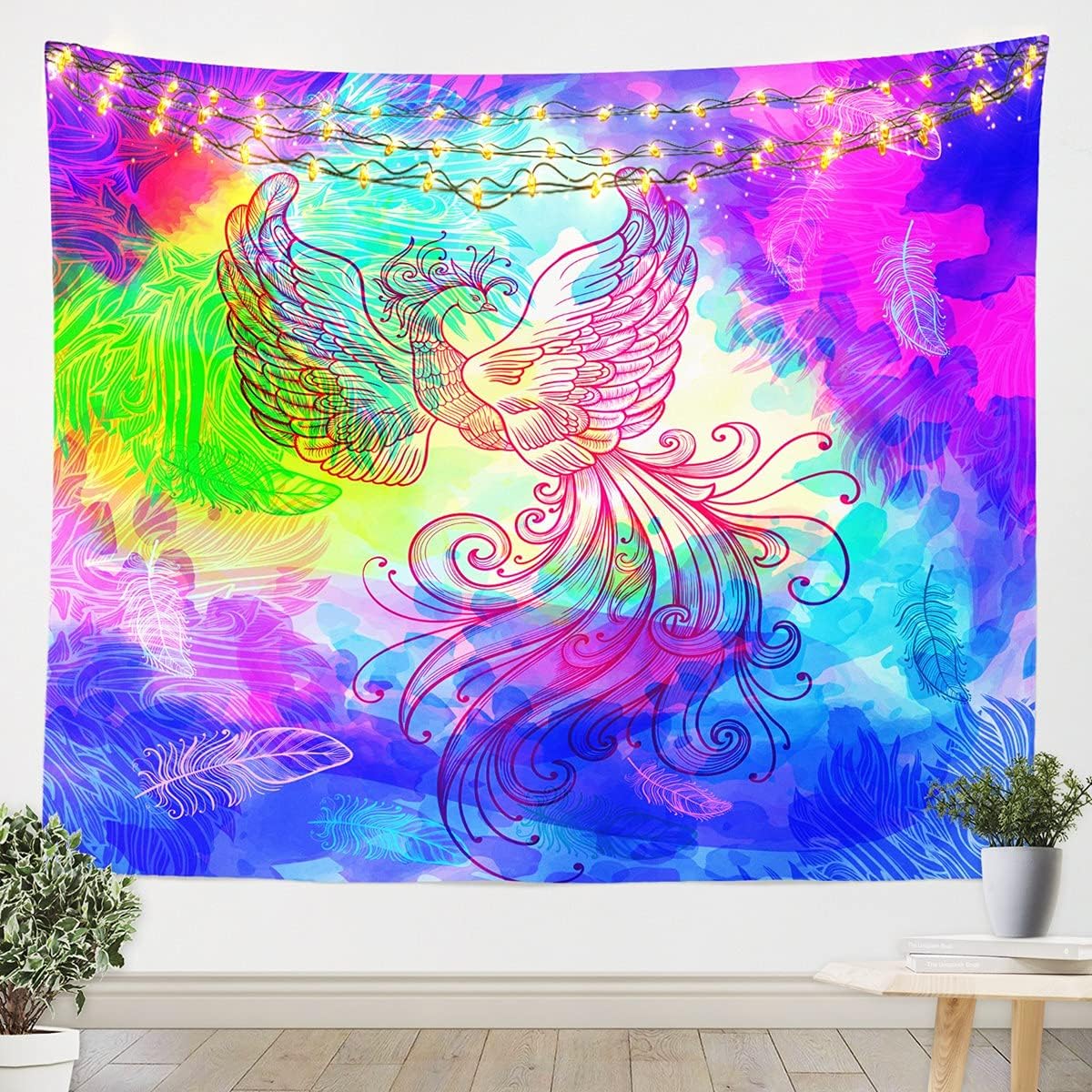 Phoenix Tapestry for Girls Boys Children Magical Animal Wall Blanket Feather Wall Hanging Watercolor Room Decor Nice Bedding Throw Blanket Medium 59x59 Multi 909 Medium