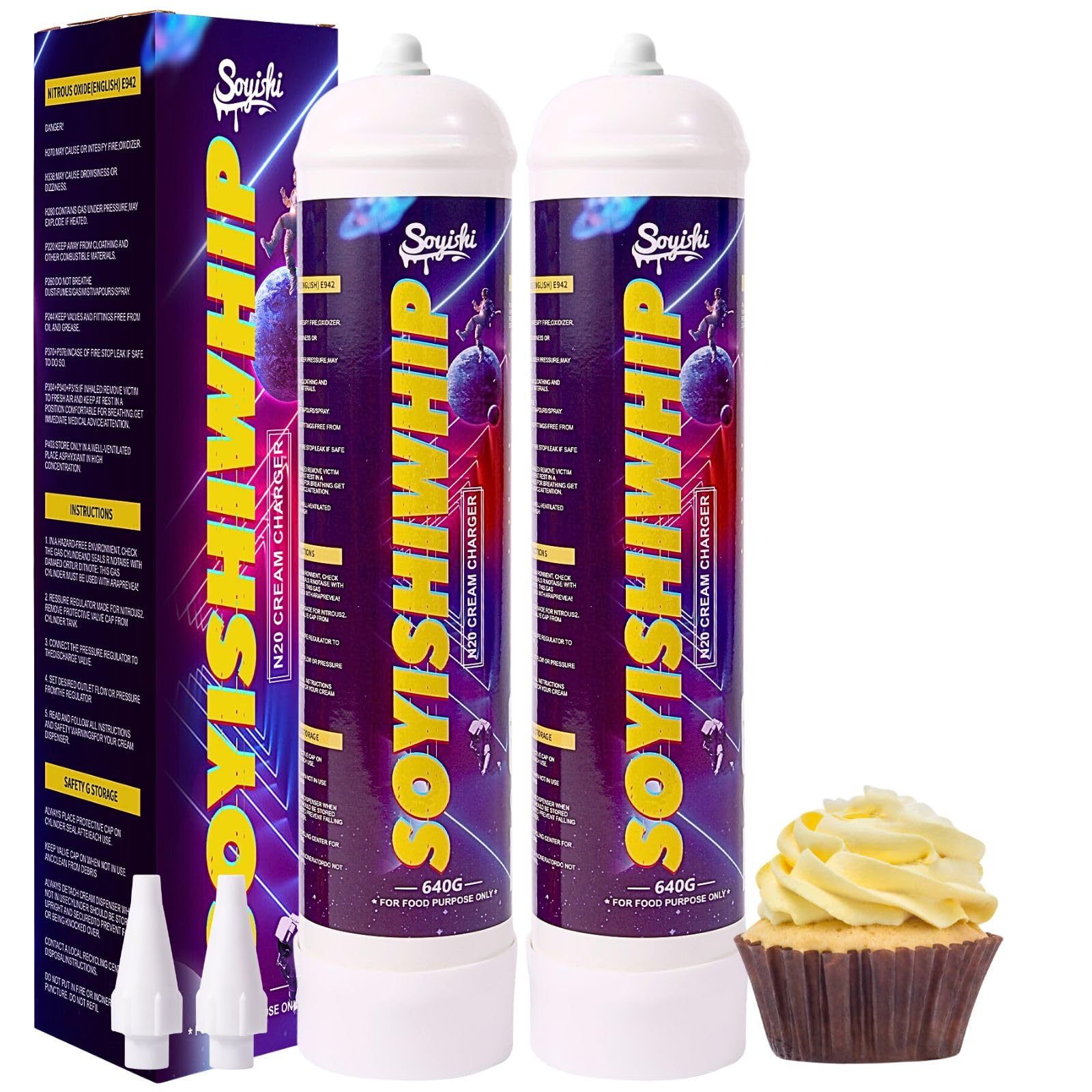 1.1L Whipped Cream Charger Cylinder Pure N2O Nitrous Oxide Chargers 640g for Cream Charger Dispenser(2 Cylinders)