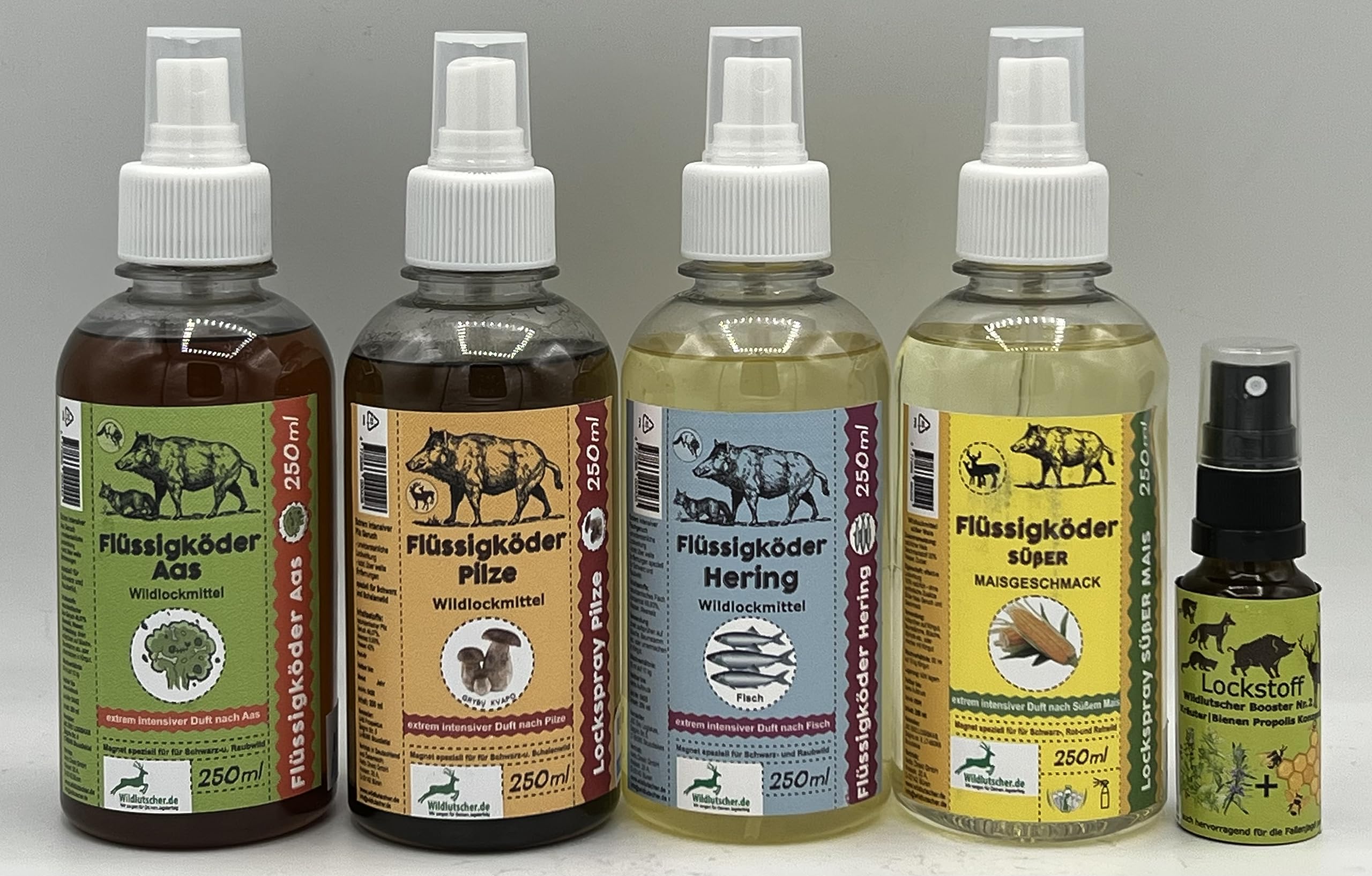 Wildlockmittel Probierpaket Köderspray 2 (4 Sorten Köderspray) (7,6 €/100ml)