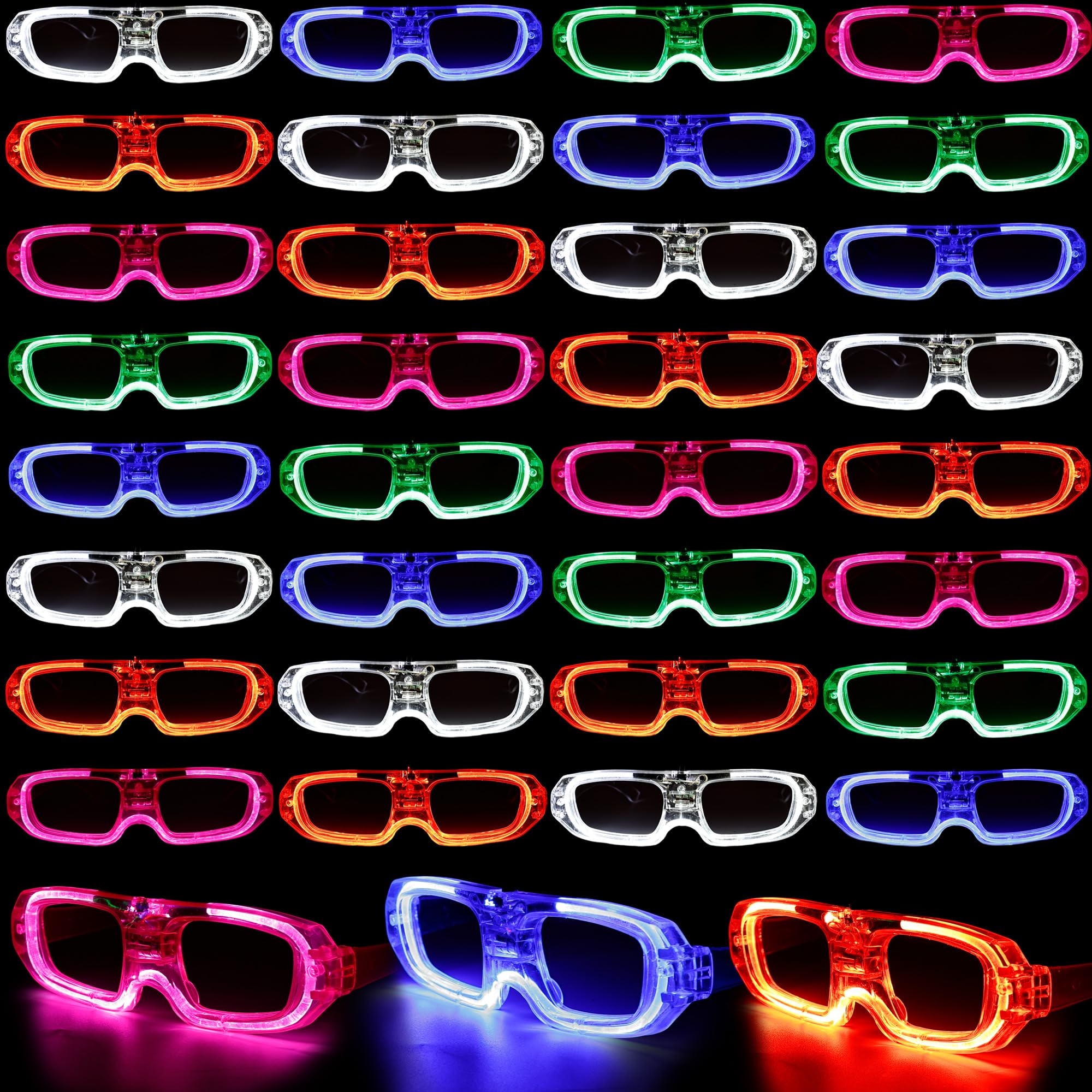 35 Packs LED Glasses 5 Neon Color 3 Light Modes Glow Sticks Light Up Glasses Party Supplies for Kids Adults Flashing Toy fit Eve Graduations Birthday