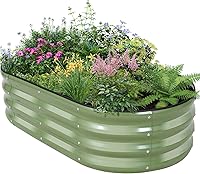 BIRDSINYARD Galvanized Raised Garden Bed 4x2x1ft Olive Green - Rust-Proof Metal Planter with Safety Edges & Gloves for Veggies, Herbs, Flowers