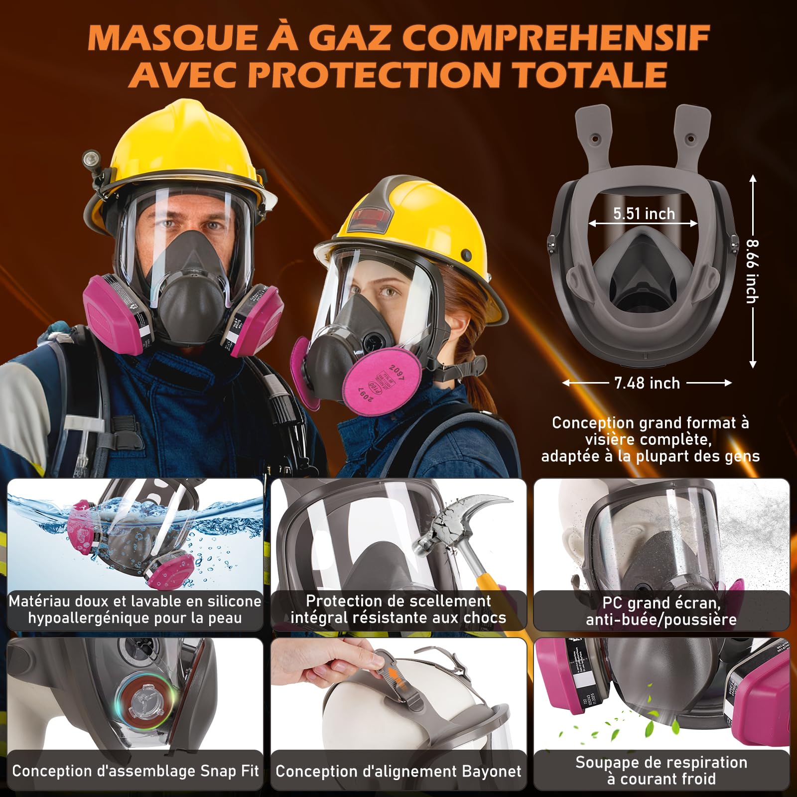Appareils Masque de Protection respiratoires réutilisables avec filtres 60921 & 2097, Masque Anti-poussière Anti-buée, Pour Peinture Par Pulvérisation, Ponçage, Construction, Bricolage, Ponçage