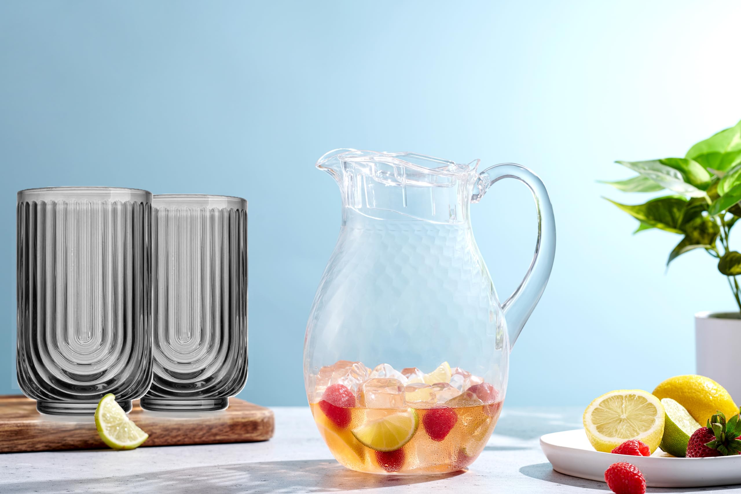 Glaver's Vintage Glassware Art Deco Glasse Ribbed Drinking Glasses U-Shape Arch Design Colored Cocktail Kitchen Tumblers Everyday Dinner Decorative Party (): Smoke S/4 17oz