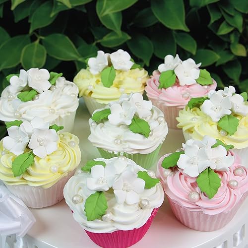 Miniatura 2 de Global Sugar Art Flores y hojas comestibles para pastel de azúcar y cupcakes, blanco, pequeño sin alambre, 24 unidades con hojas por el chef Alan