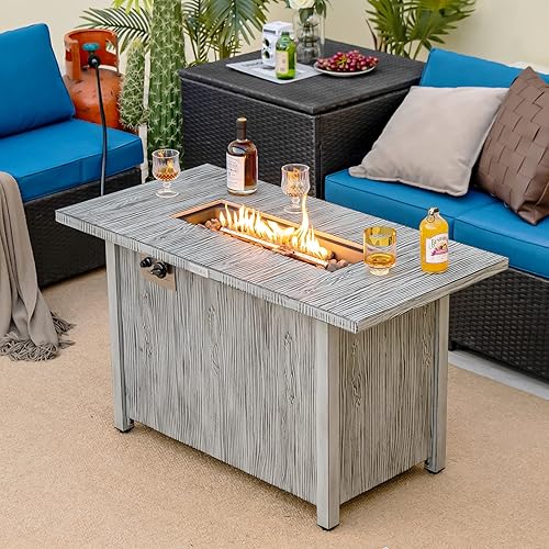 Miniatura 2 de Tangkula Patiojoy - Mesa rectangular de propano de 43 pulgadas, mesa de fuego de gas para exteriores de 50,000 BTU con mesa de grano de madera,