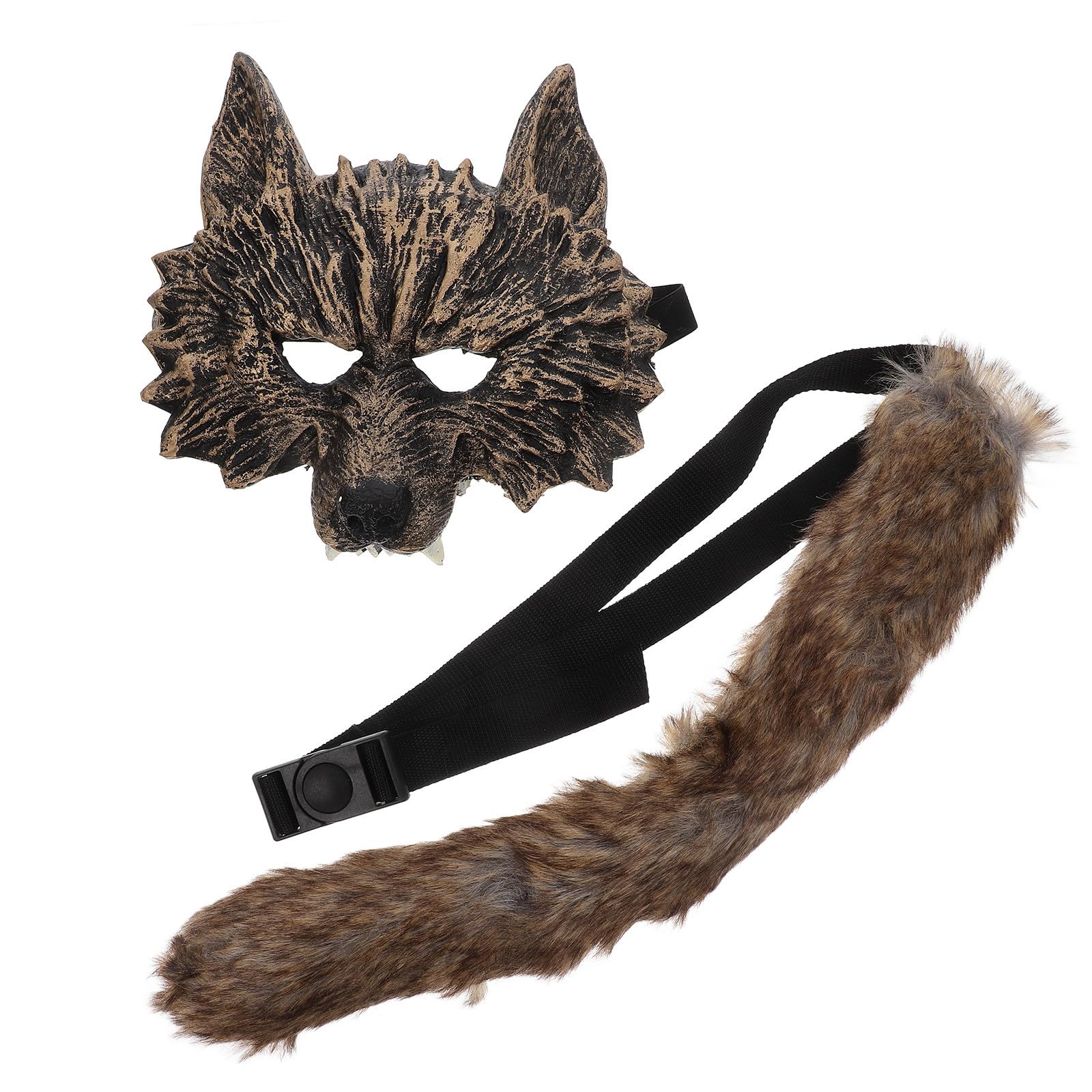 Tofficu 5 Pièces Masque Loup Réaliste avec Queue, Accessoire Cosplay