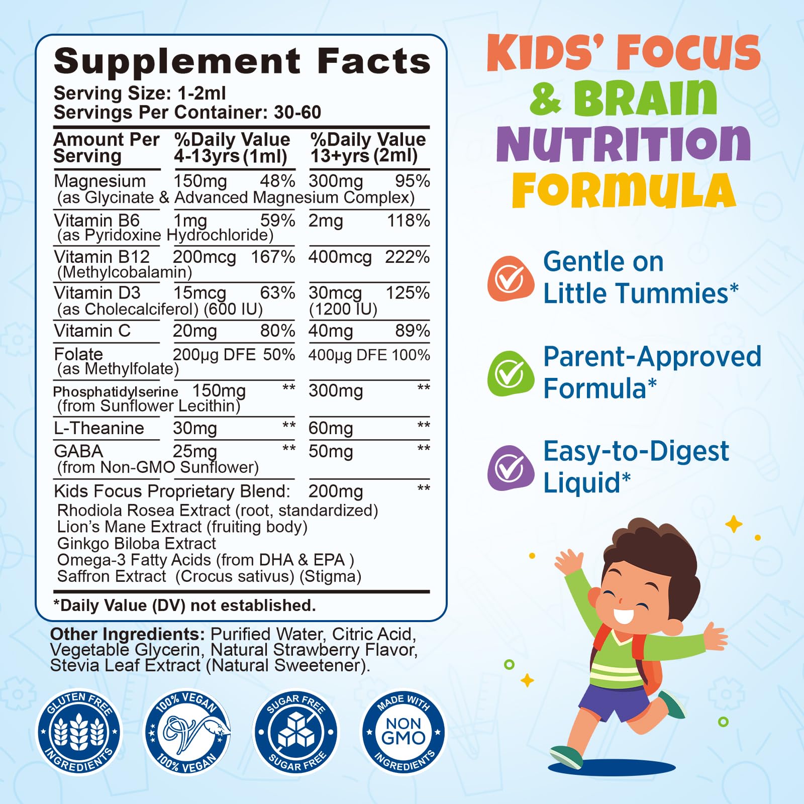 Kids Focus and Attention Supplements with Phosphatidylserine, L-Theanine, Omega-3 & Magnesium Glycinate - Kids Brain Vitamins Liquid Drops - Supports Concentration, Memory, Sleep & Mood, Strawberry — Amazon image 8