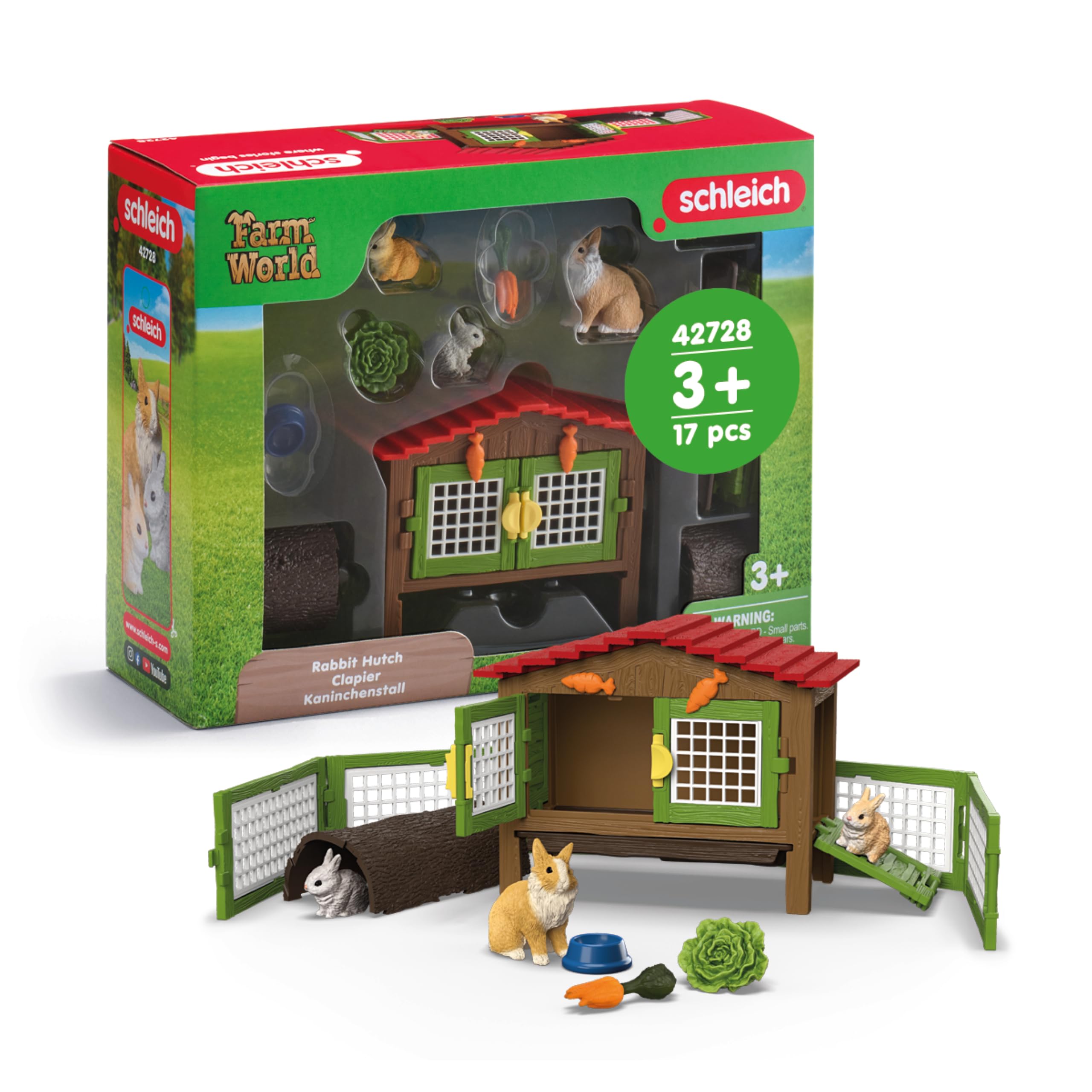 SCHLEICH FARM WORLD - 17PC Rabbit Cage Playset - Cute Bunny Toy Play Set for Toddlers and Kids Ages 3+ | 42728