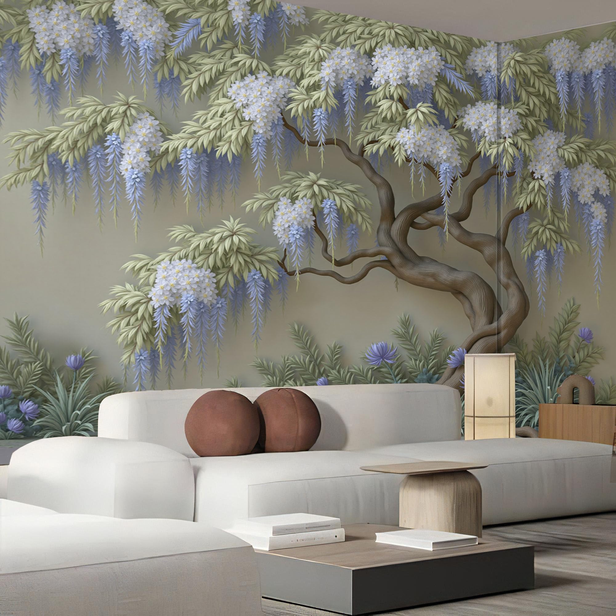 Papier peint glycine de chine pour agrandir un couloir sombre