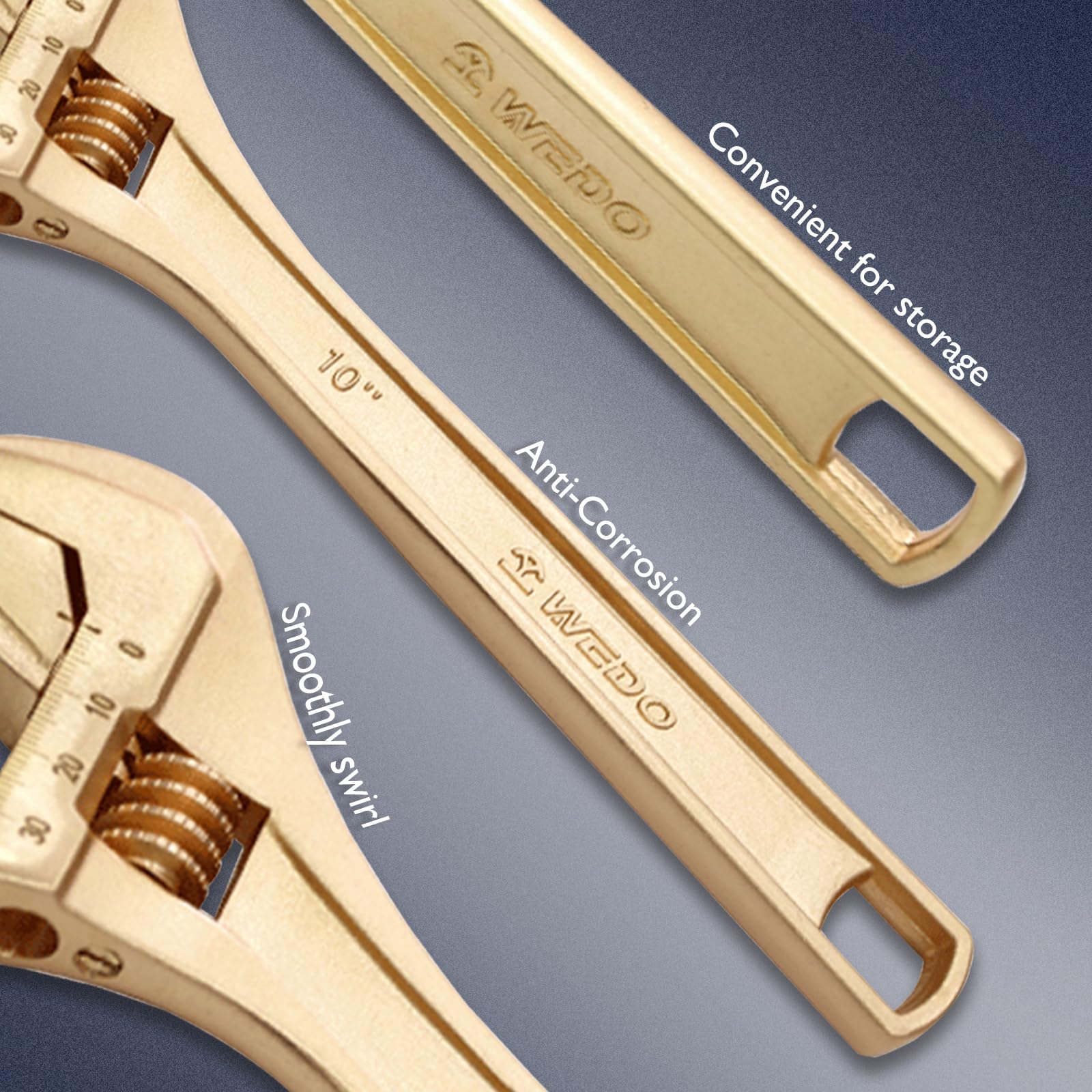 WEDO Nieiskrzący klucz nastawny, klucz do dużych obciążeń 30,5 cm, szeroki otwór szczękowy 36 mm, długość 300 mm, brąz aluminiowy, odporność na korozję, oznaczenie skali metrycznej, ergonomiczny