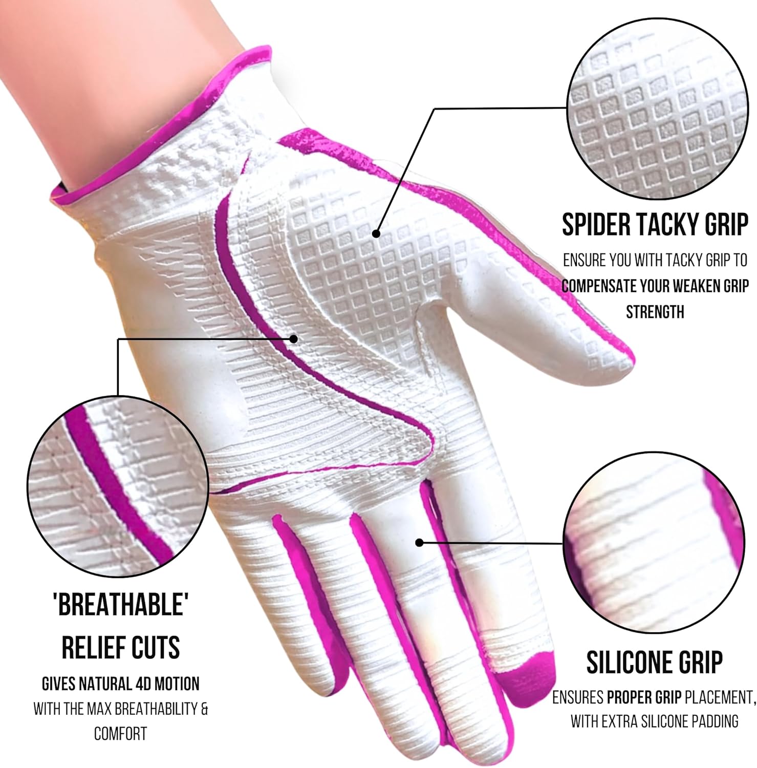Copper Tech Ladies Golf Gloves Women Right Handed Golfer or Left Handed Golfer 2 Pack | Copper Compression Joint Support with Flexible & Comfortable Fit - Image 3