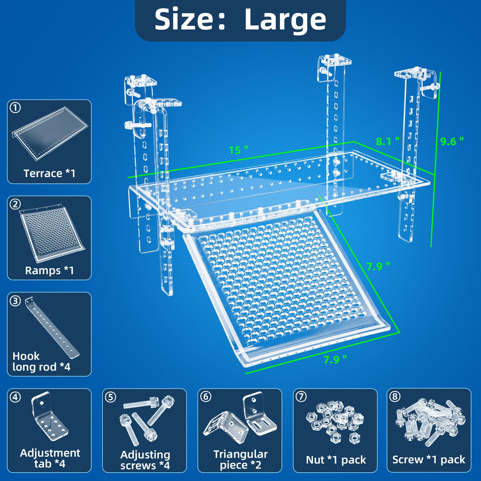 Turtle Docks - Grande piattaforma regolabile per tartarughe acquatiche, design per serbatoi da 0,8 a 5,1 cm di spessore, costruzione stabile, rampa antiscivolo, direzione rampa regolabile (38 x 20 cm)