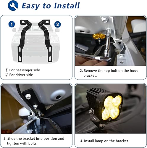 Miniatura 7 de Soporte de luz de zanja para Toyota Tacoma 2016-2021, soportes de montaje LED de bisagra de capó para Toyota Tacoma de 3 generación