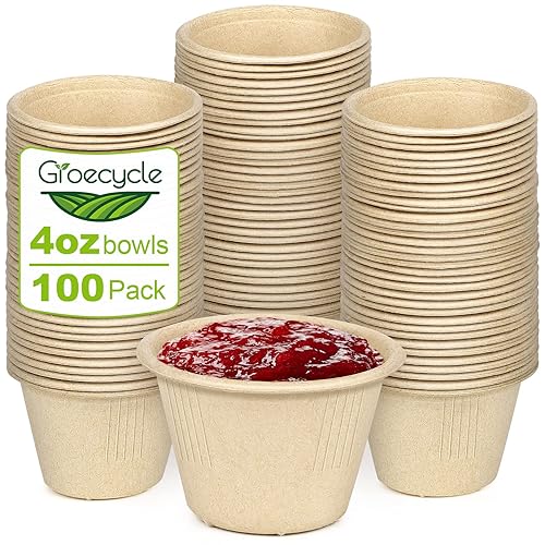 4 oz Small Paper Bowls, 100 Pack Compostable Bagasse Fiber