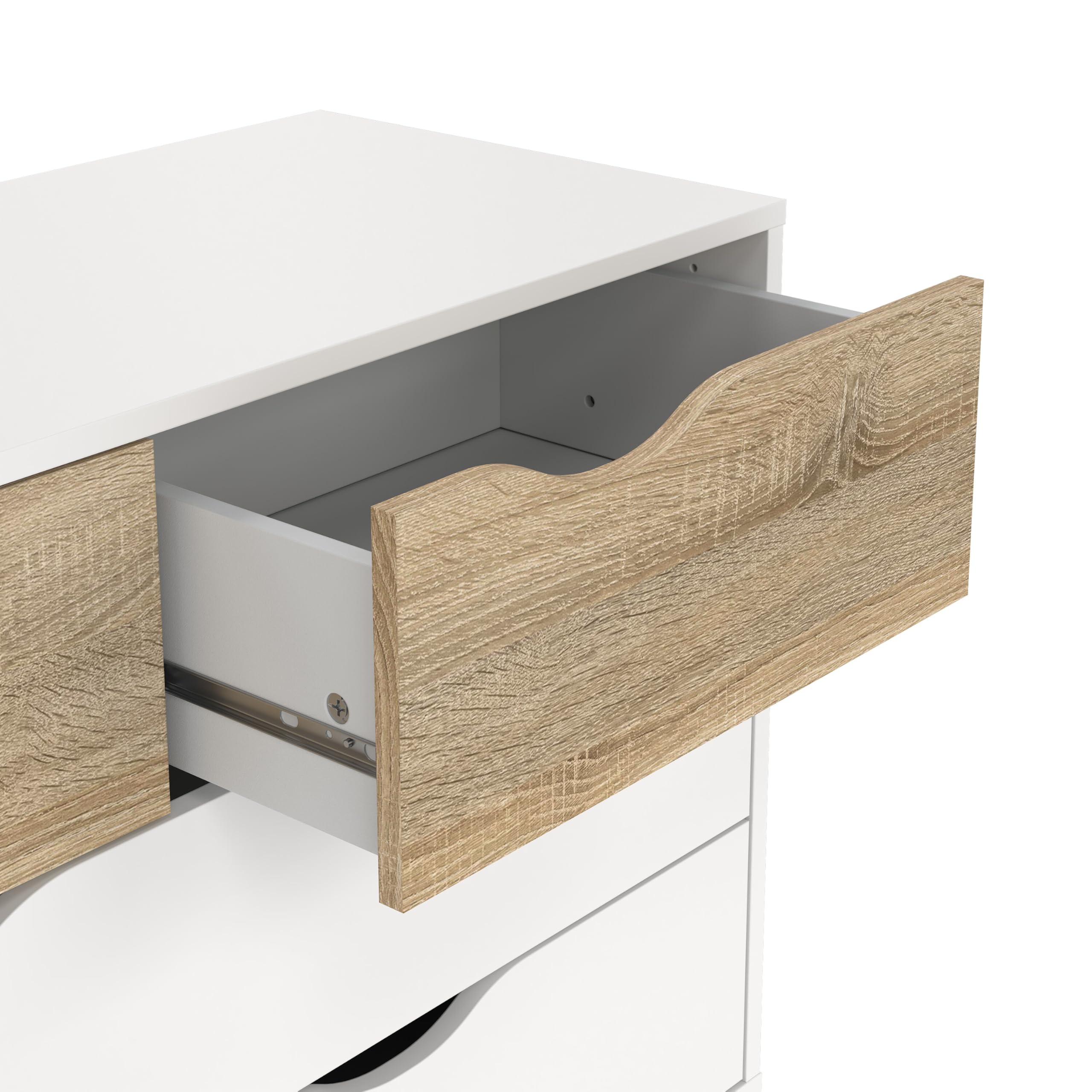 Cómoda, Cajonera para Dormitorio Tajo con 4 Cajones Color Blanco y Roble Patinado 99 x 39 x 82 cm