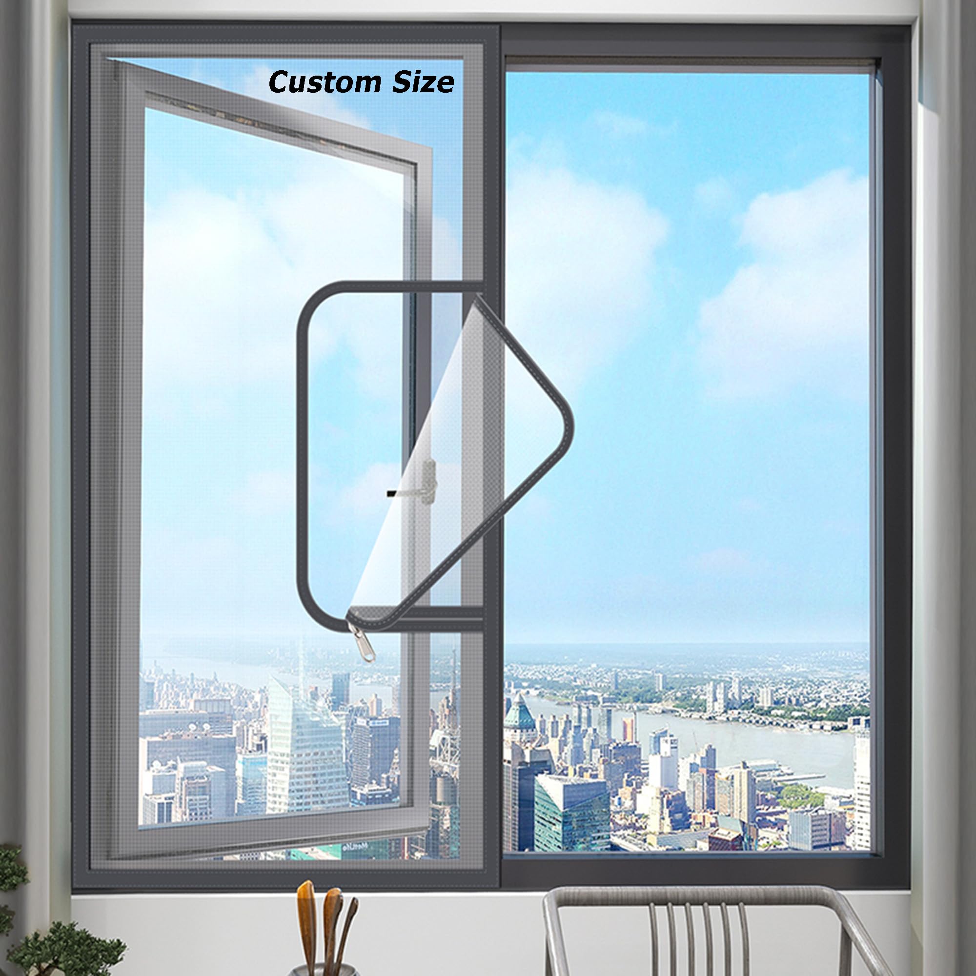 Hruile Multicolor Custom Size Cat Window Screen, Self Adhesive Window Mesh For Cats Safety Nets, Fly Screen Anti-Mosquito Insect Netting, Balcony Window Mesh With Zipper