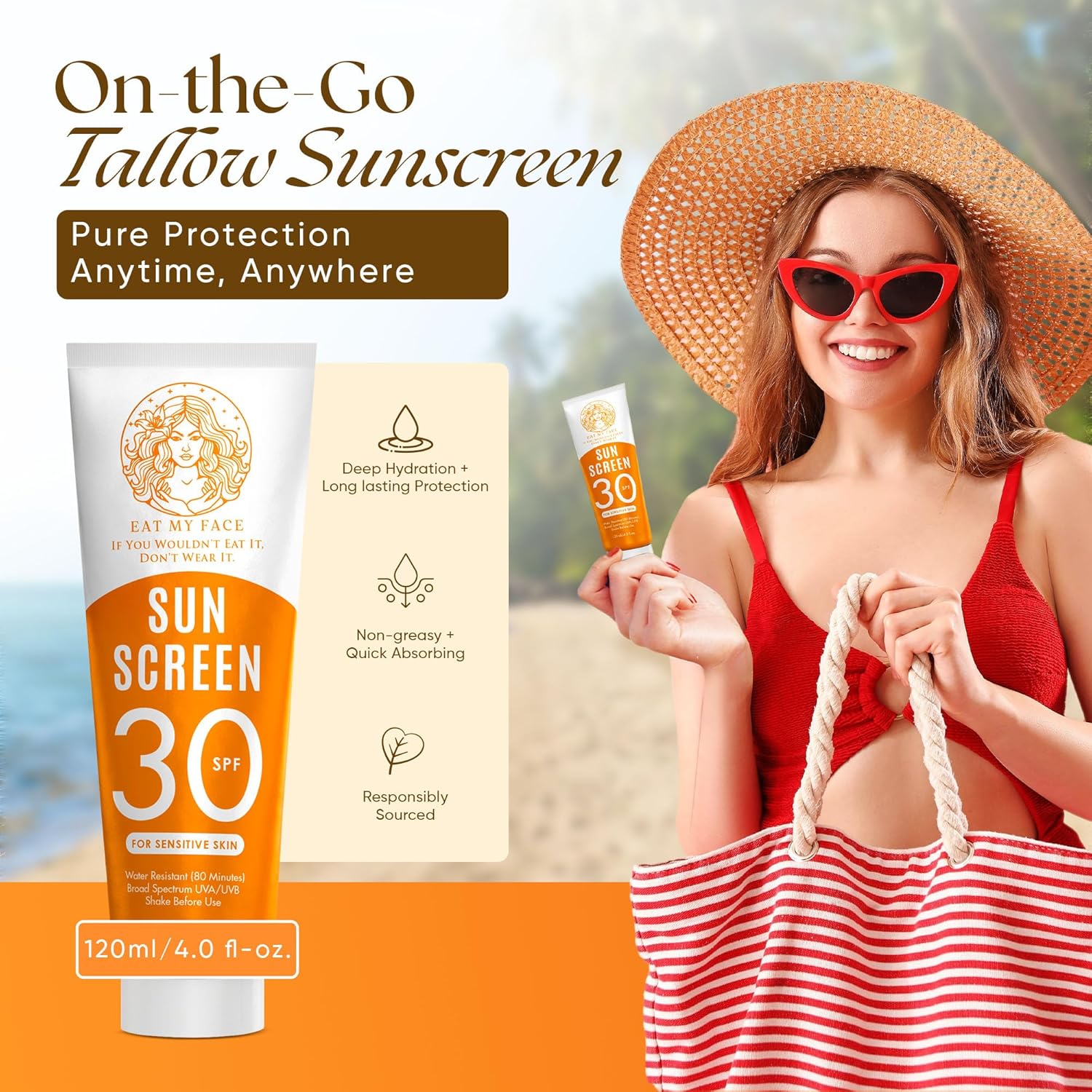 Eat My Face Mineral Tinted Sunscreen for Face SPF 30 | Waterproof with Non-Nano Zinc Oxide | Travel Size Lotion for Sensitive Skin | Water Resistant Sunblock for Beach & Sports, Vanilla Scented - Image 2