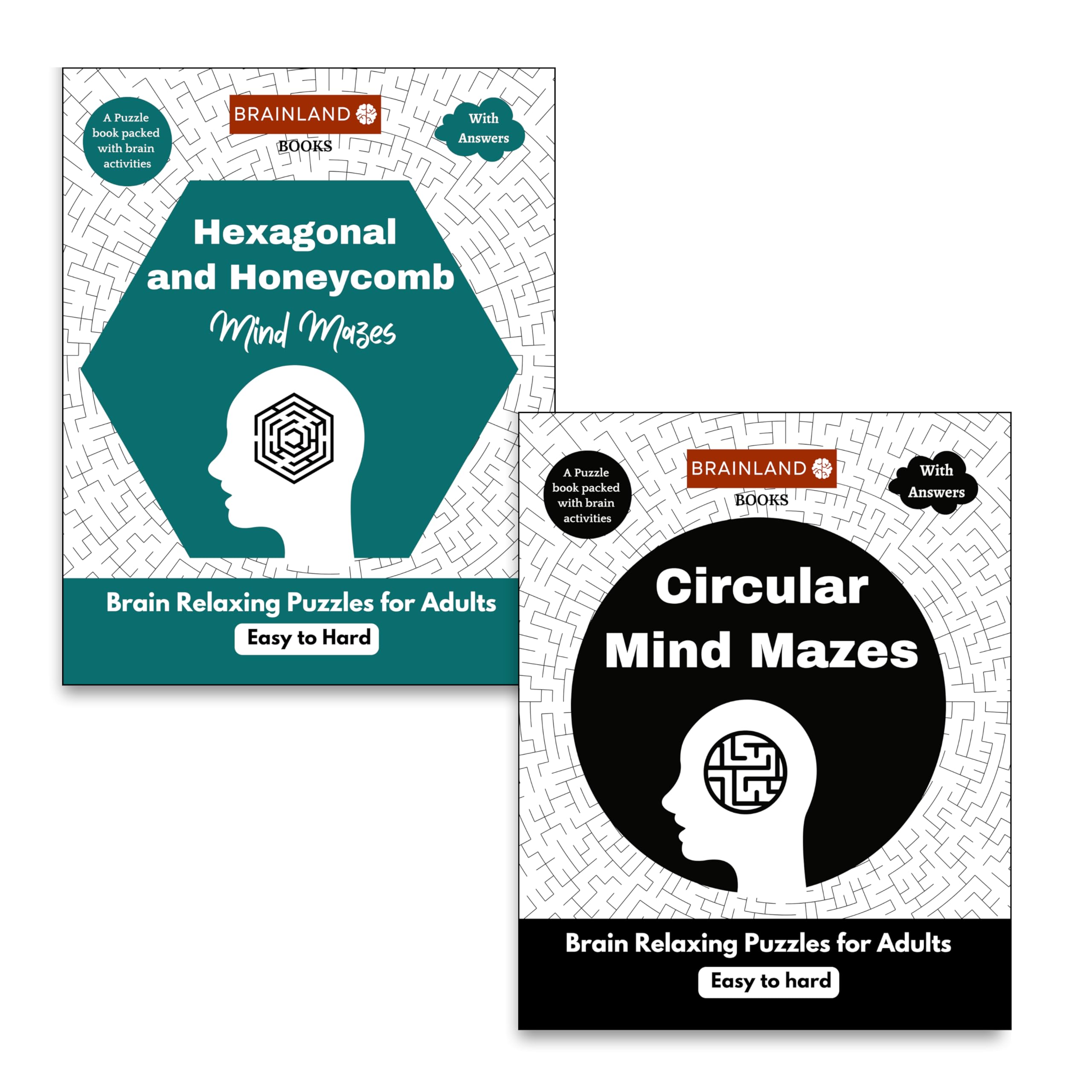 Combo Pack of 2 Books - Circular, Hexagonal and Honeycomb Mazes - Brain Relaxing Puzzles for Adults - Mind Games, Gift for Adults, Father, Mother, Grandparents and Seniors - Retirement Gift