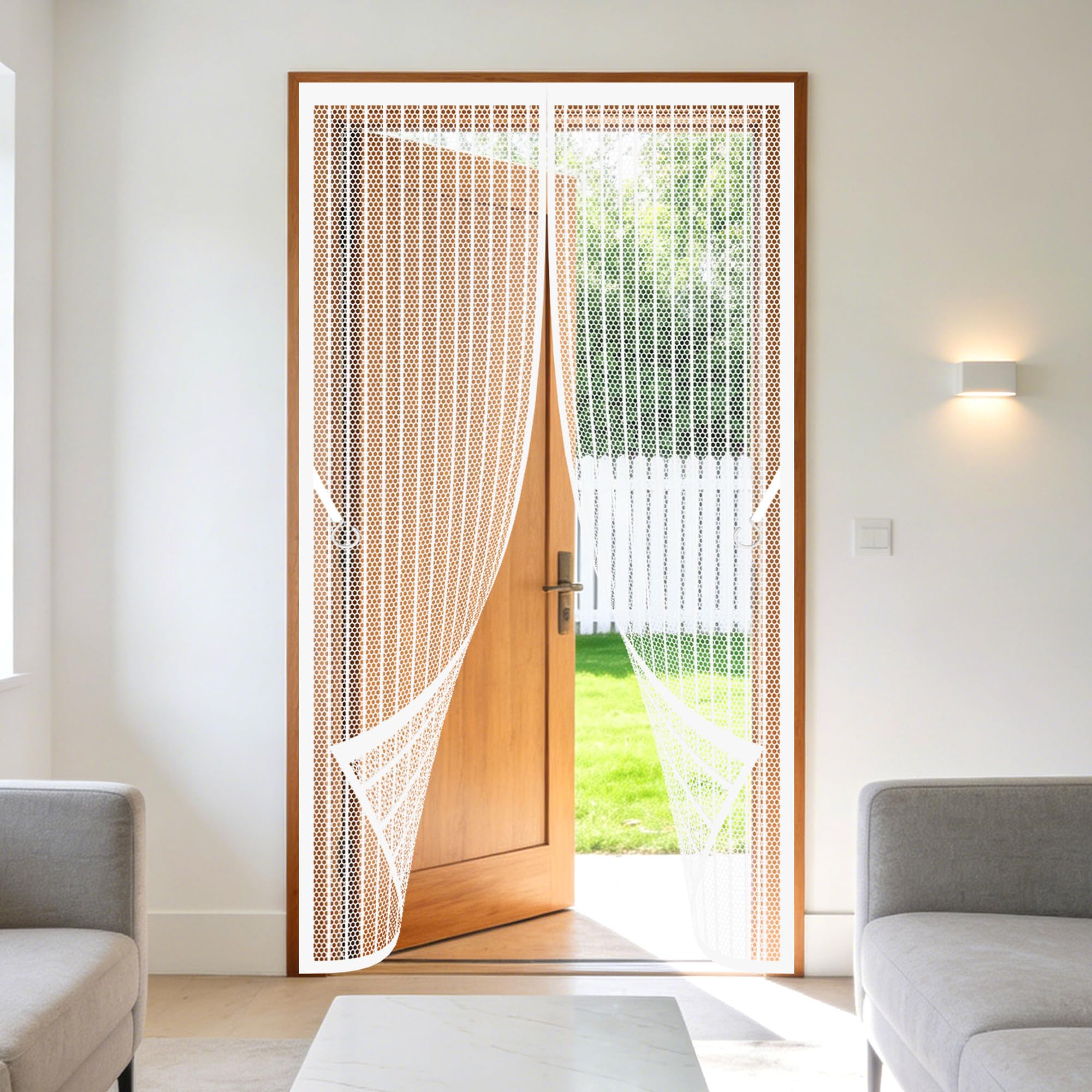 Magnetic Fly Screen 78 x 197 cm Automatically Closes Fly Screen Curtain Keep Bugs Out Lets Fresh Air in Suitable for Patio Room Balcony Bedroom, White