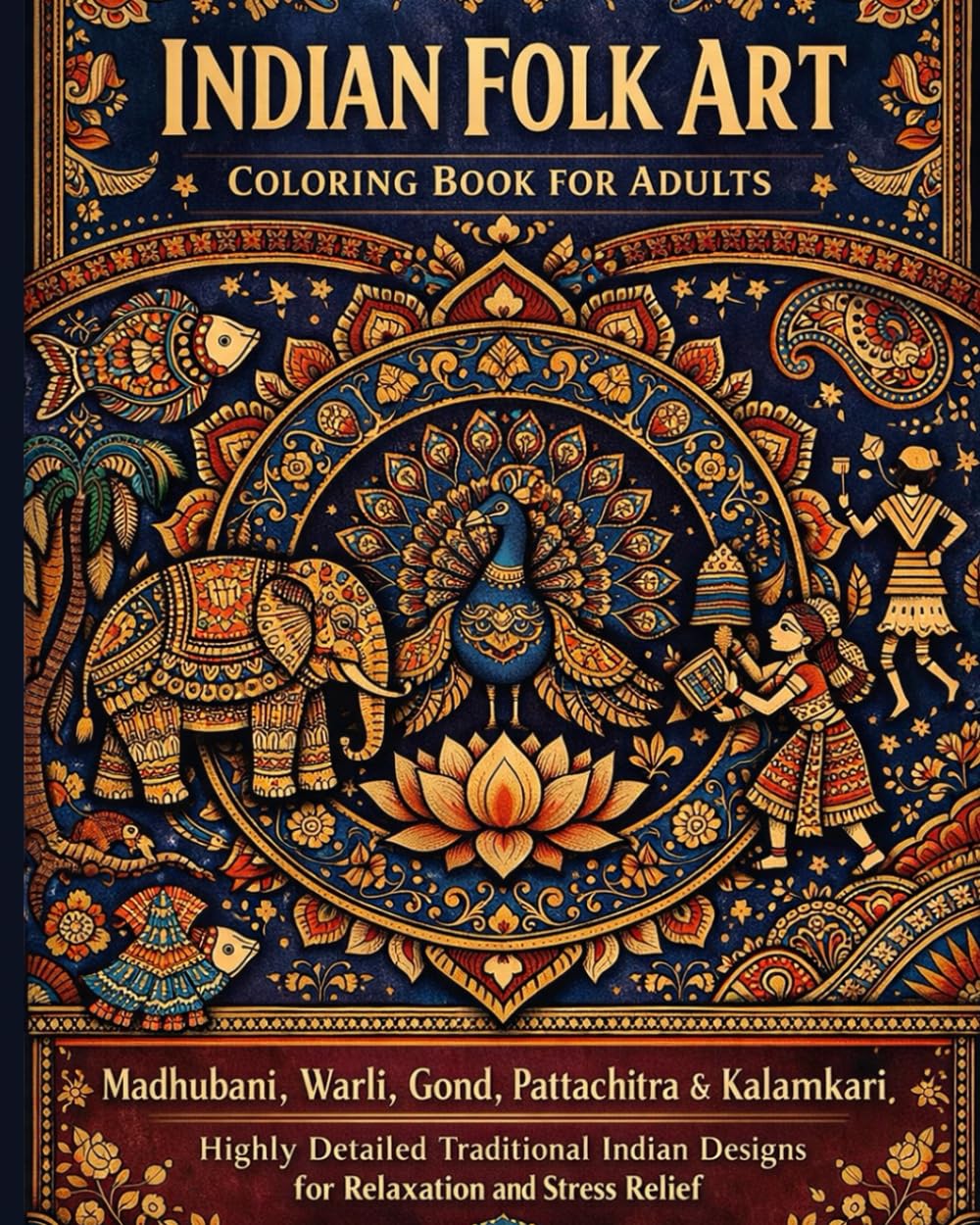 Indian Folk Art Coloring Book for Adults: Madhubani, Warli, Gond, Pattachitra & Kalamkari – Highly Detailed Traditional Indian Designs for Relaxation ... (The Indian Art Coloring Book Collection)