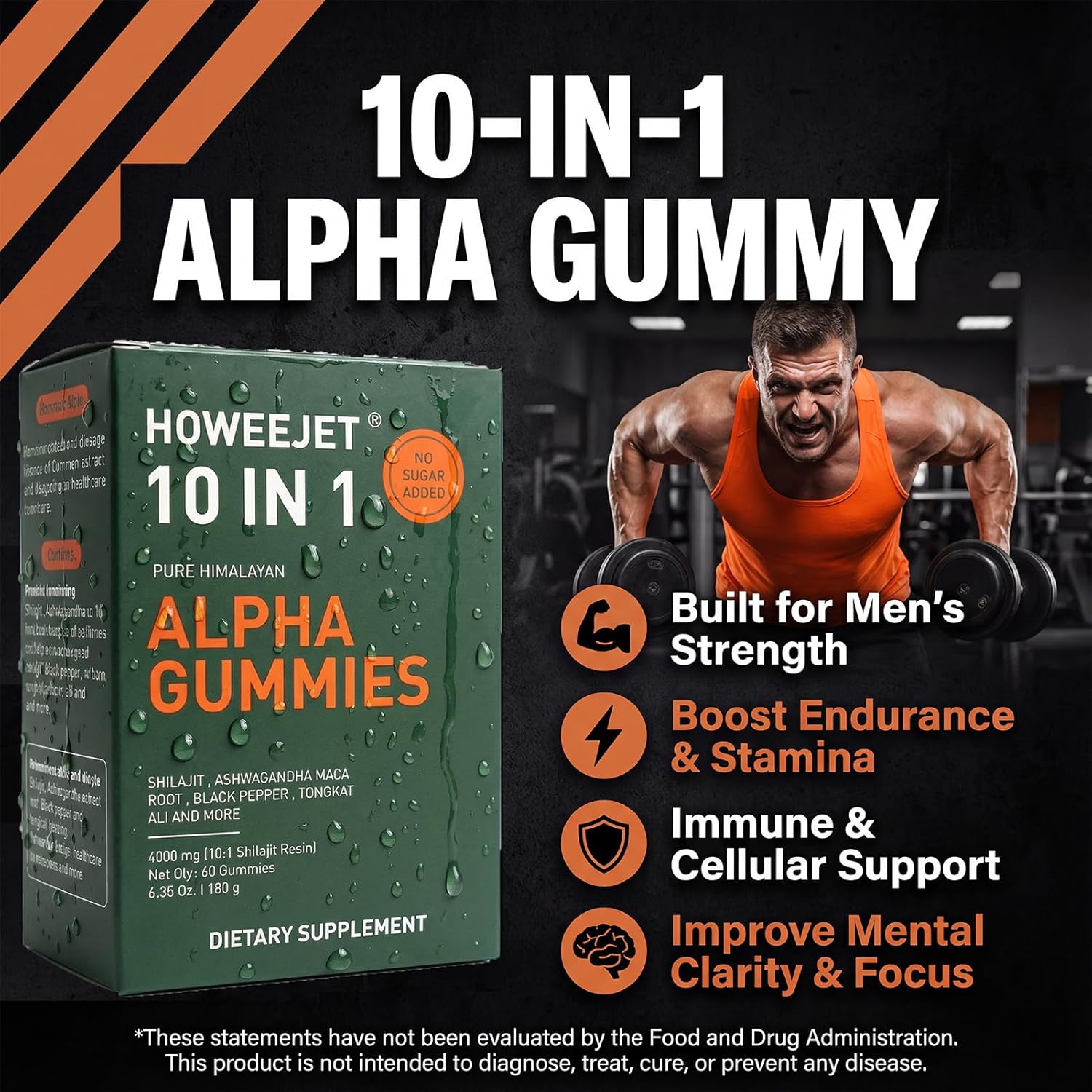 Himalayan Natural Shilajit Gummies for Men, 10-in-1 Alpha Gummies with 4000MG Pure Shilajit, Ashwagandha, Ginseng, Tongkat Ali & Maca Root, Sugar Free, Vegan, 60 Count