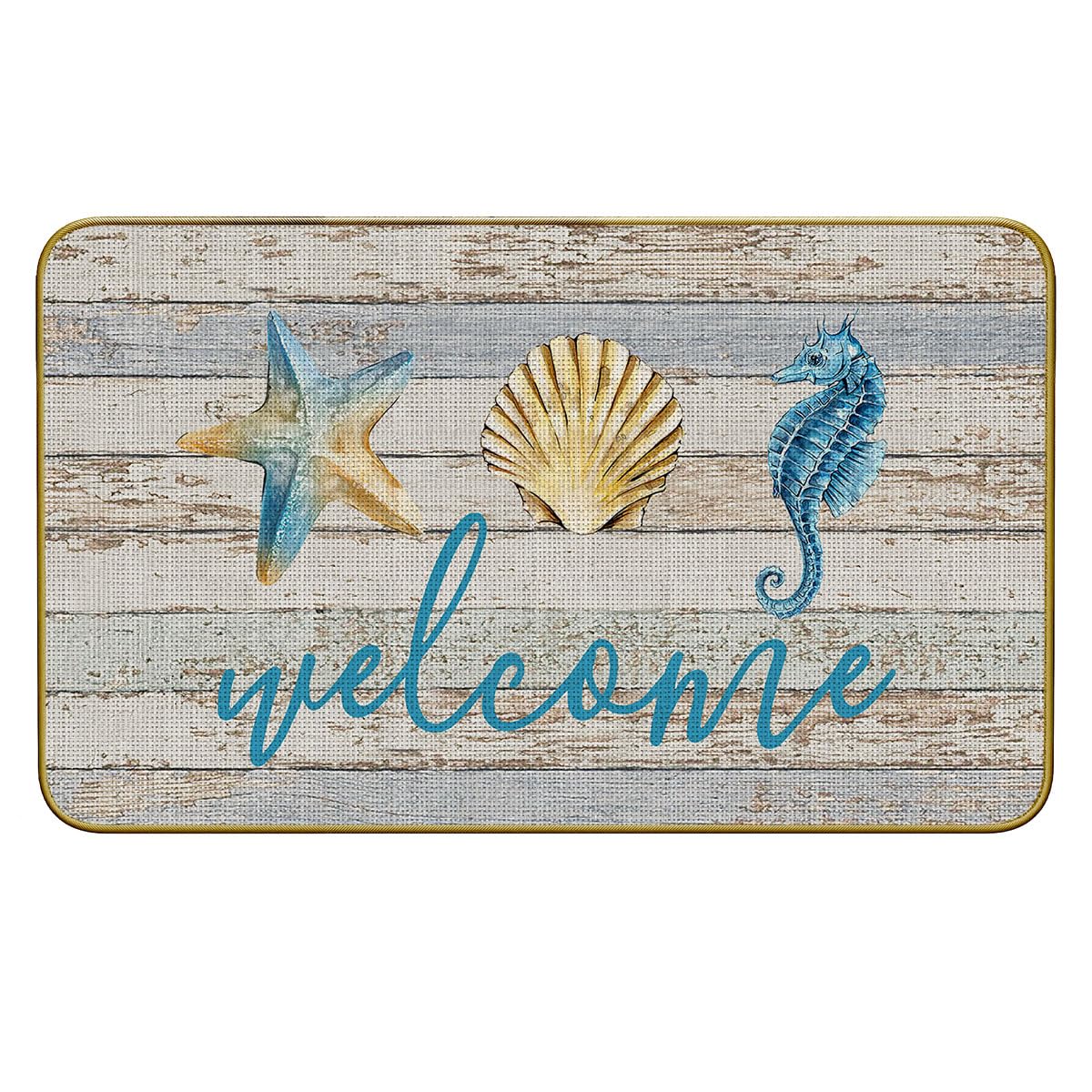 Mingnei Nautical Door Mat - Coastal Beach Kitchen Home Doormat, Indoor/Outdoor Entryway Rug 30x17 Welcome Mat (Gray Wood)